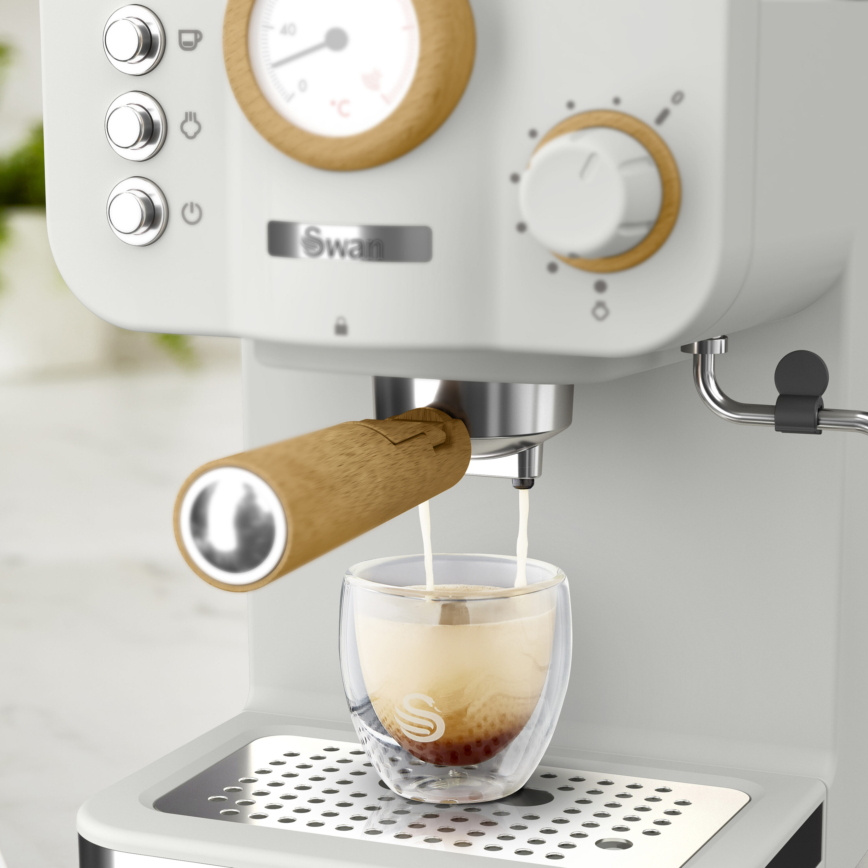 Manual de acero inoxidable SWAN con bandeja de goteo (blanco) SK22111WHTN