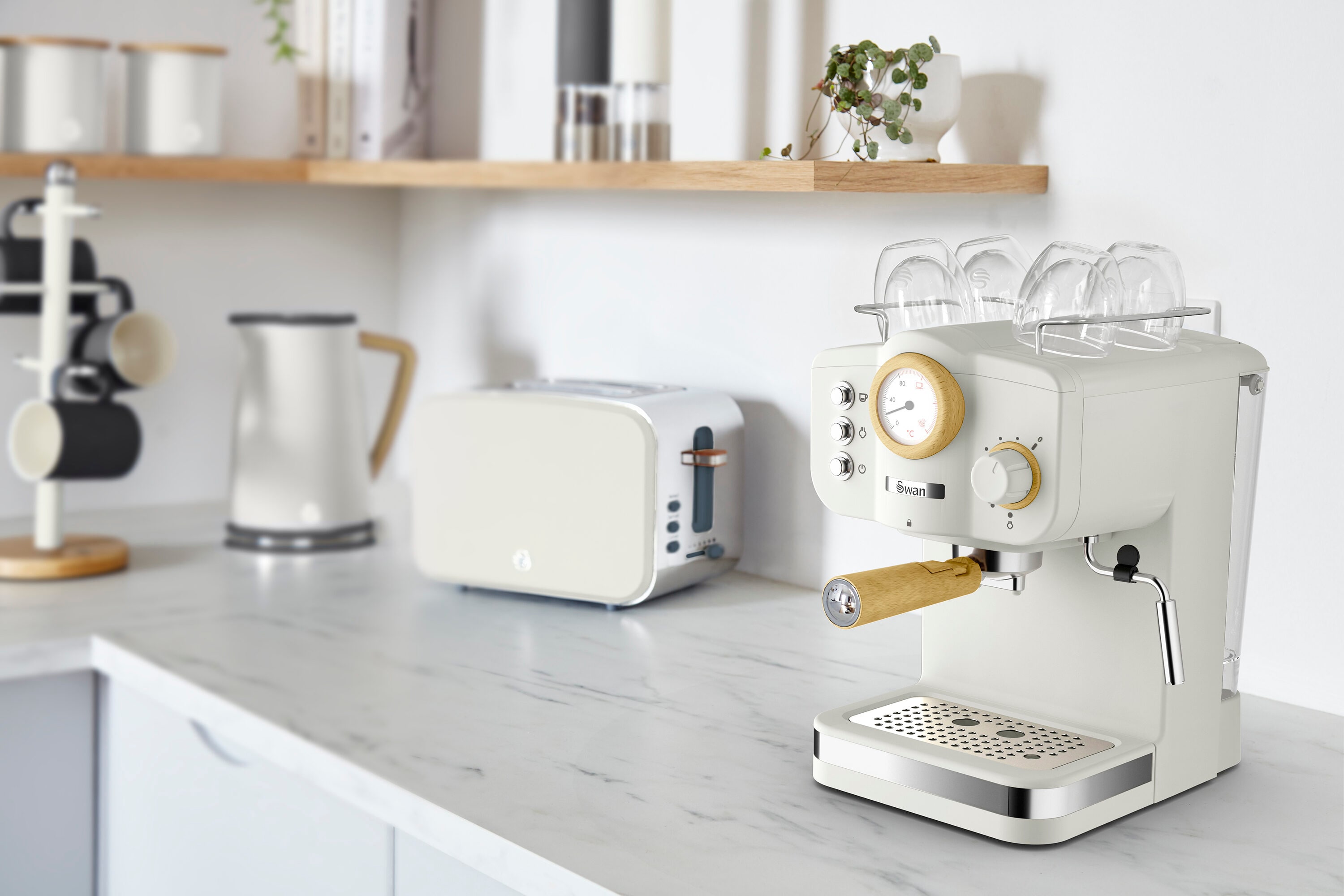 Manual de acero inoxidable SWAN con bandeja de goteo (blanco) SK22111WHTN