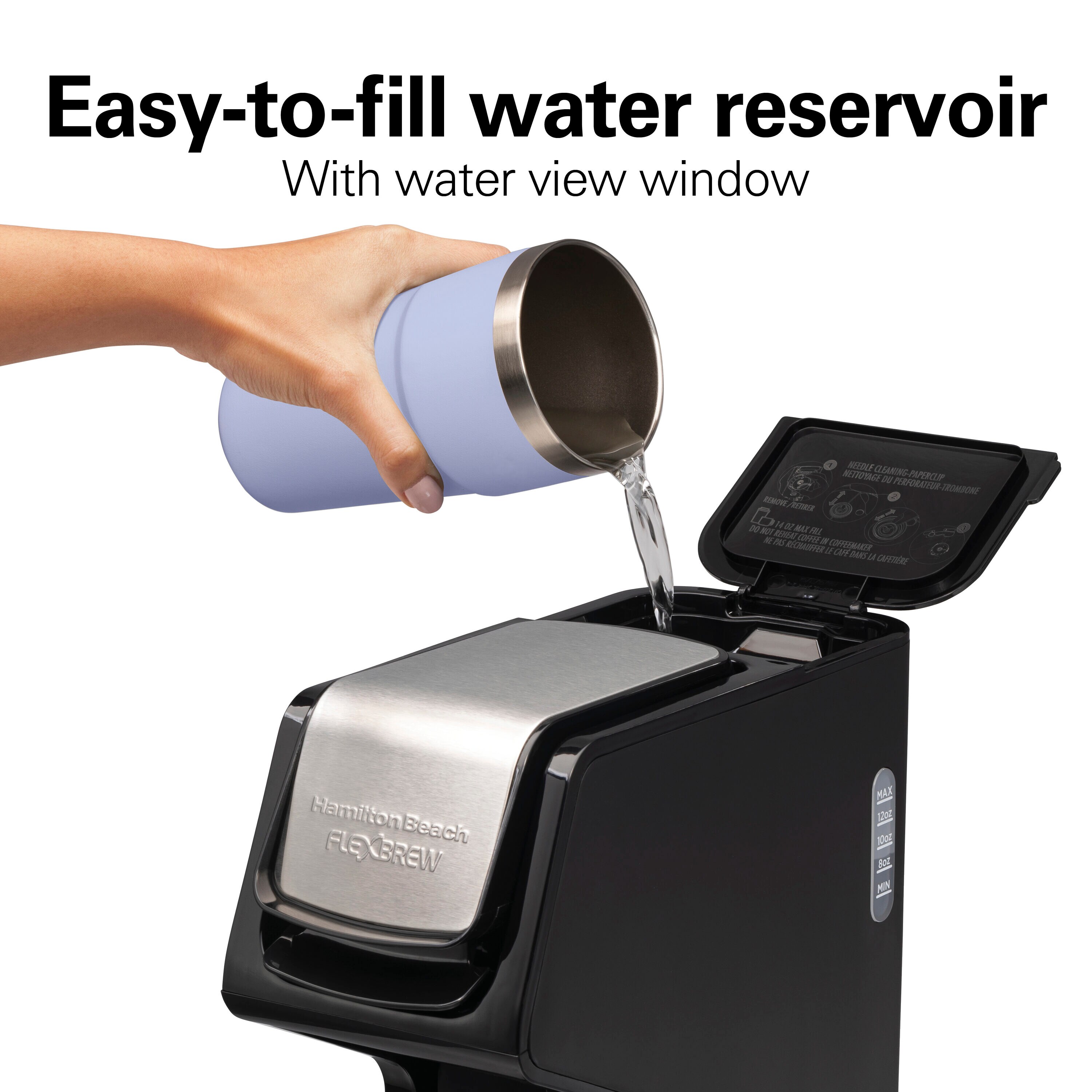 Cafetera Hamilton Beach FlexBrew de Servicio Individual con Reservorio de Agua de 3 Tazas (Negra) 49918G