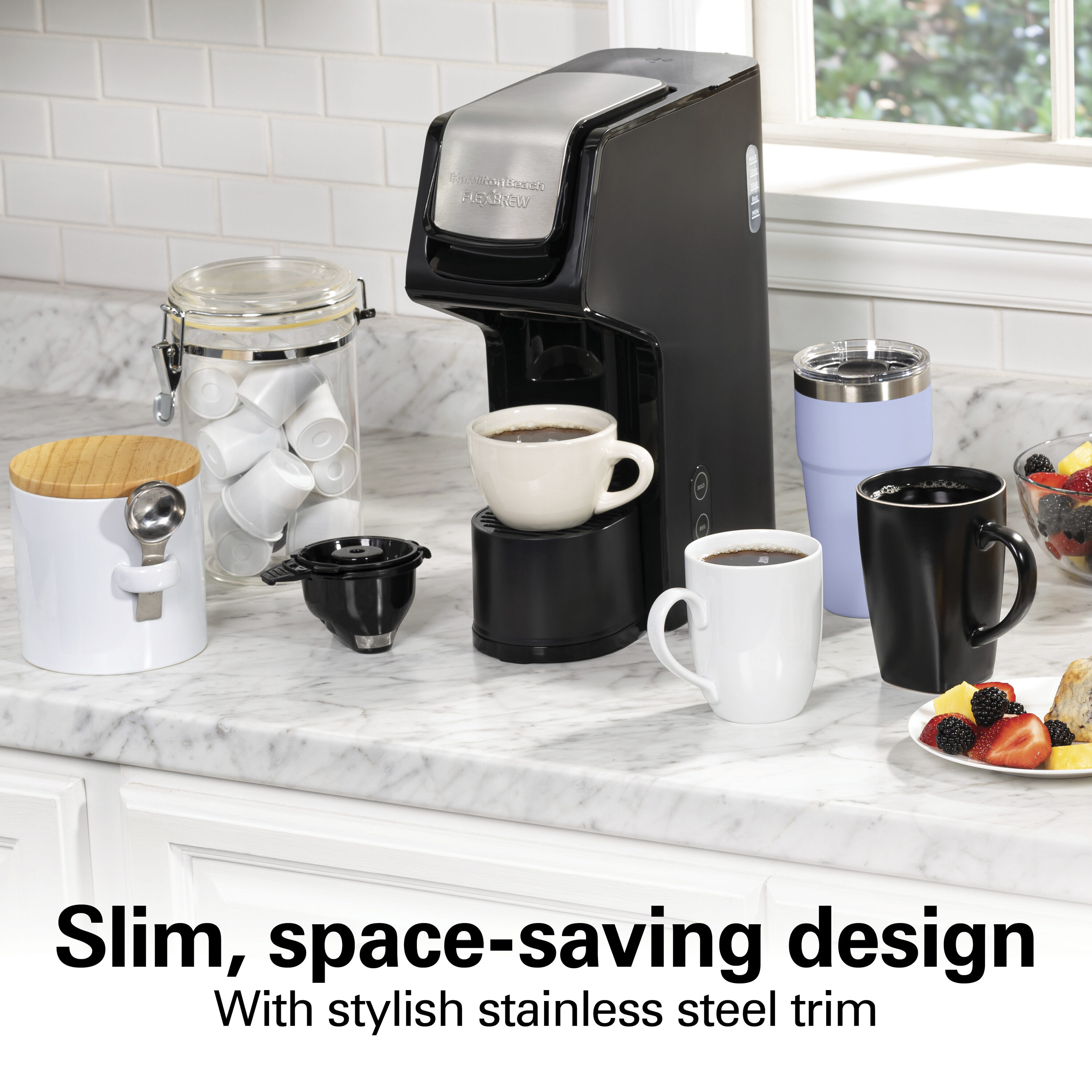Cafetera Hamilton Beach FlexBrew de Servicio Individual con Reservorio de Agua de 3 Tazas (Negra) 49918G