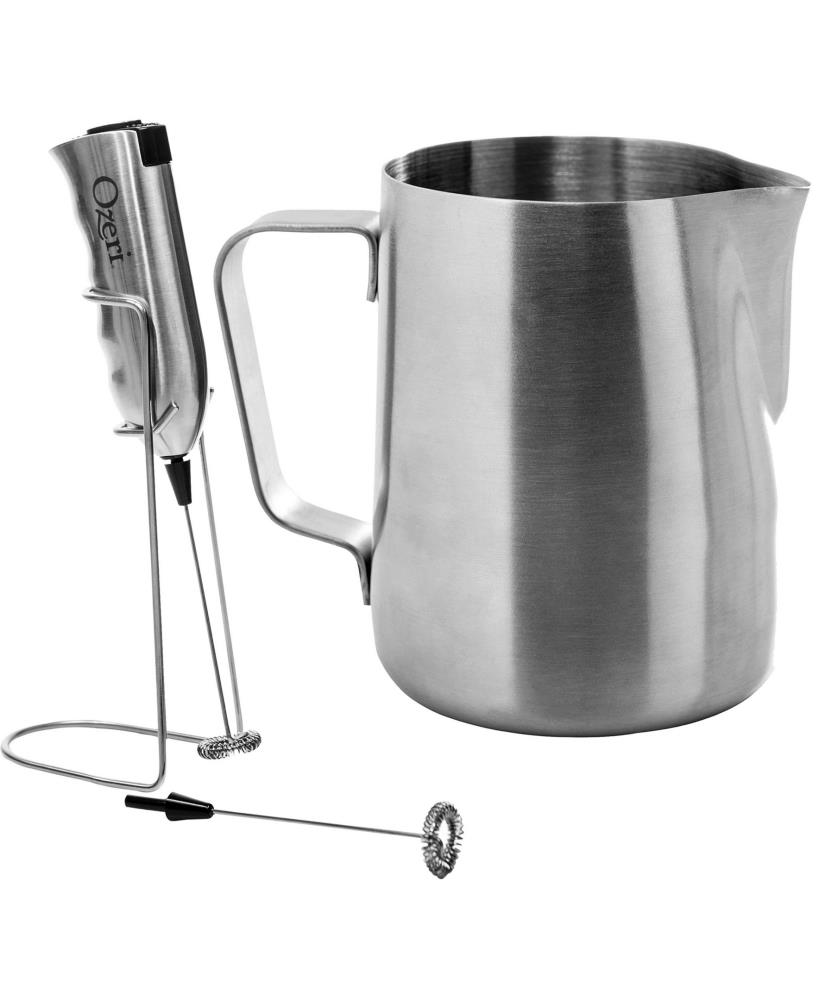 Jarra de acero inoxidable de 12 oz de Ozeri con batidor adjunto para espumar la leche OZMF2
