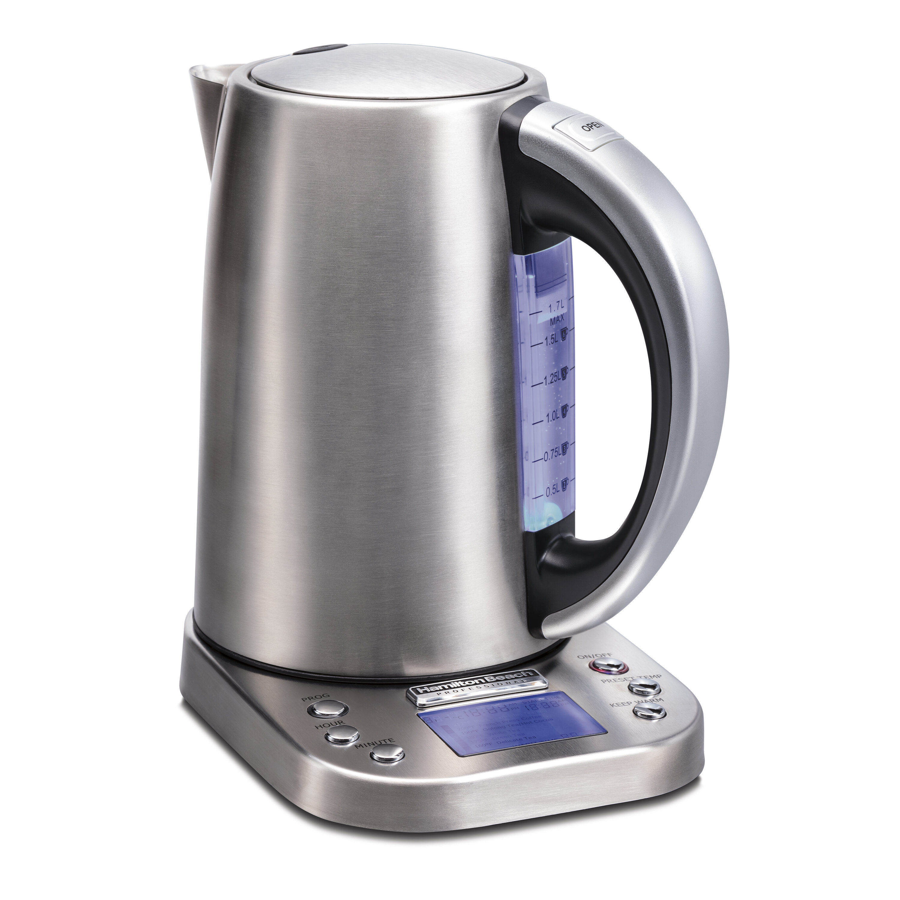 Hervidor eléctrico digital inalámbrico de acero inoxidable profesional de Hamilton Beach con capacidad de 7 tazas y apagado automático 41028