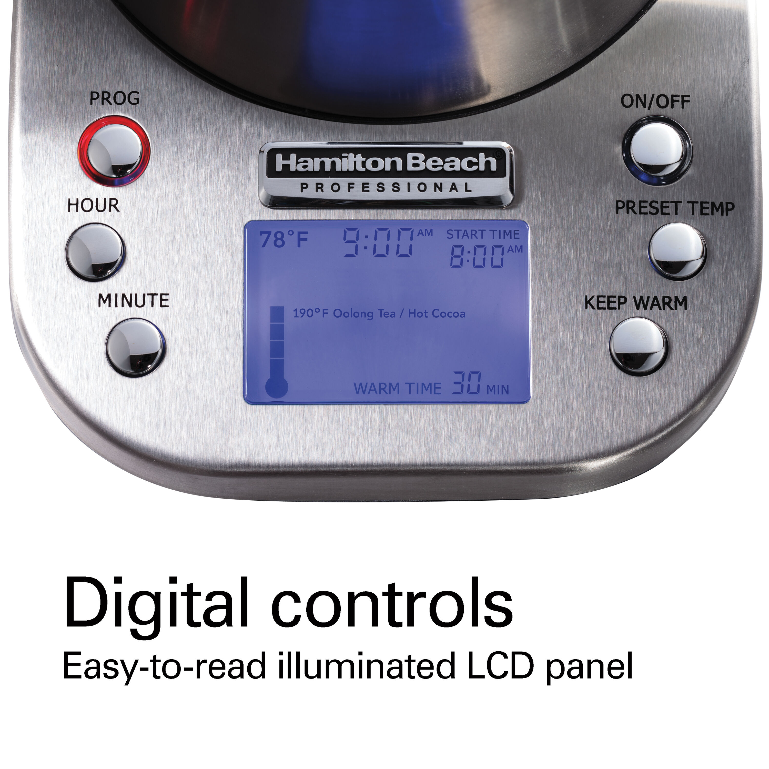 Hervidor eléctrico digital inalámbrico de acero inoxidable profesional de Hamilton Beach con capacidad de 7 tazas y apagado automático 41028