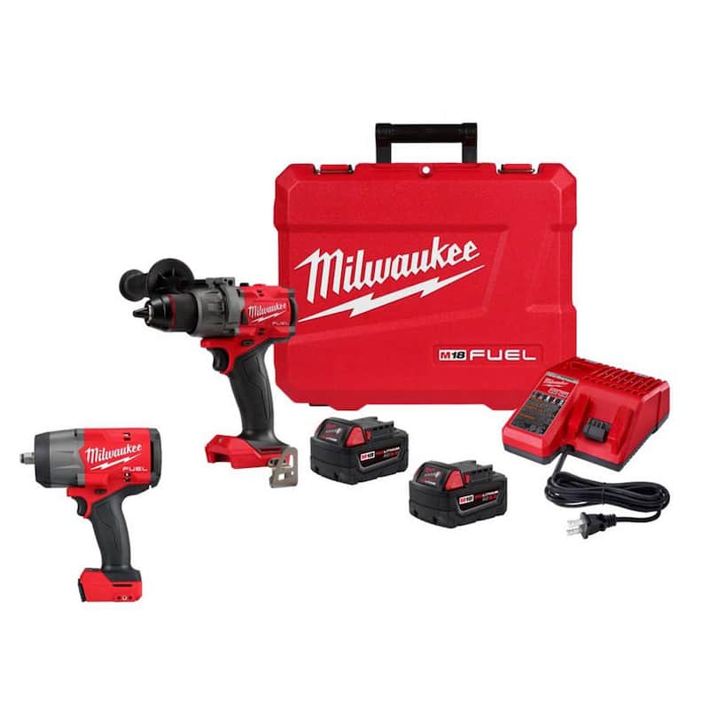 Milwaukee M18 FUEL 18V Taladro Percutor Inalámbrico sin Escobillas de 1/2 pulgadas con Kit de Controlador y Llave de Impacto de Alto Torque M18 FUEL - 2904-22-2967-20.