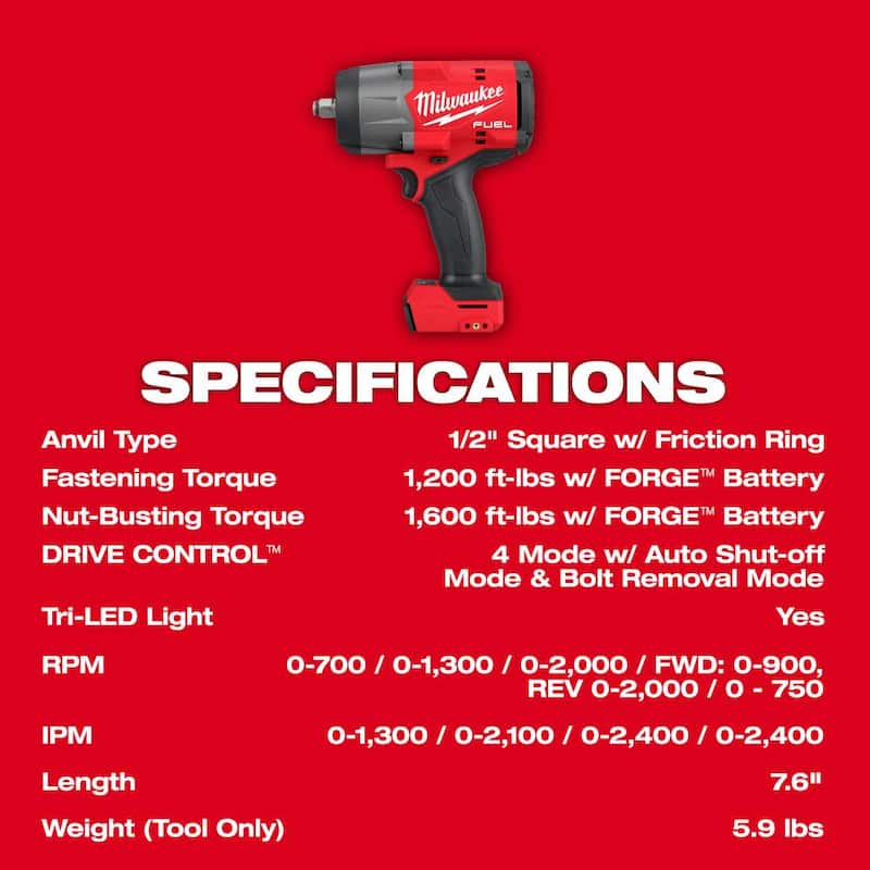 Milwaukee M18 FUEL 18V Taladro Percutor Inalámbrico sin Escobillas de 1/2 pulgadas con Kit de Controlador y Llave de Impacto de Alto Torque M18 FUEL - 2904-22-2967-20.