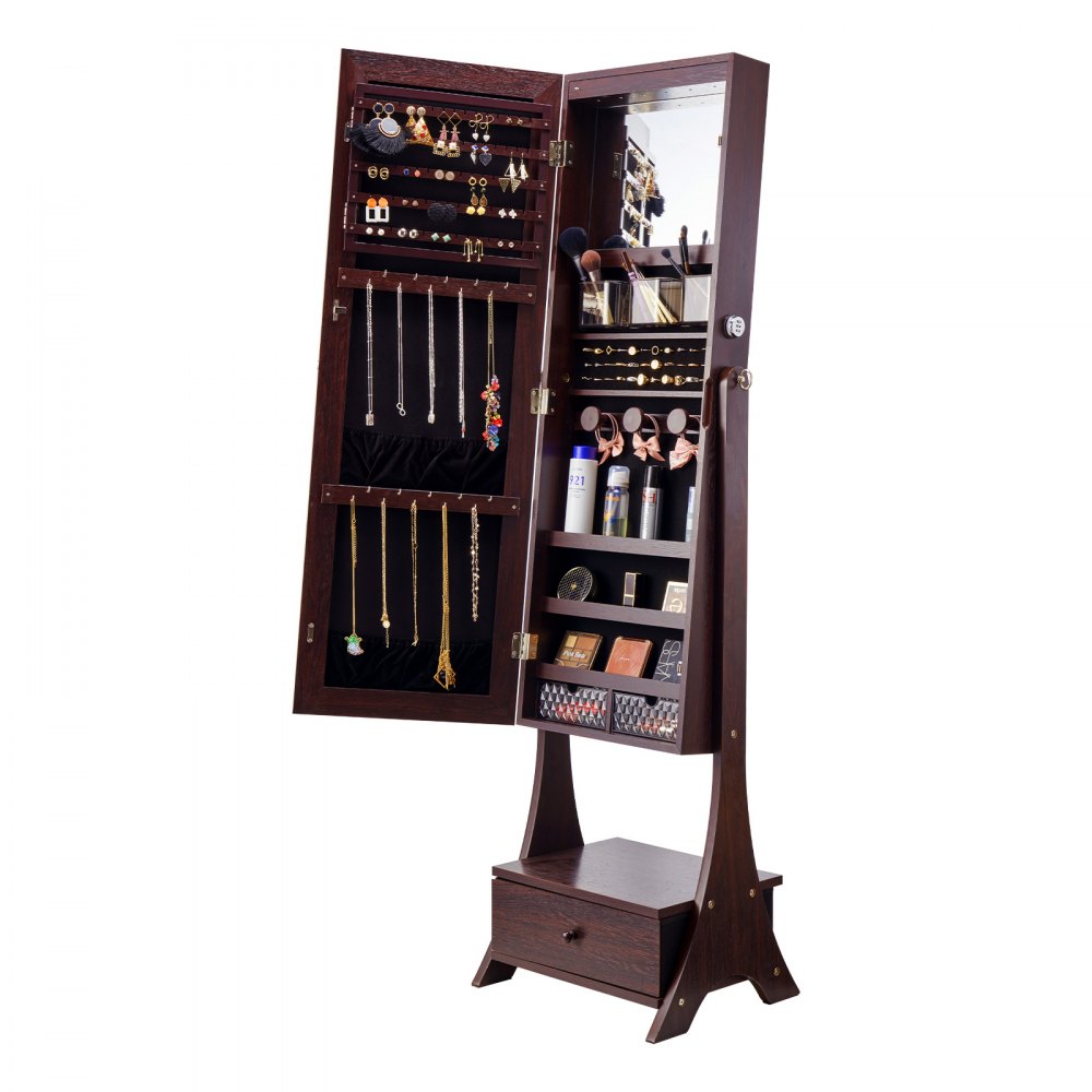 VEVOR Mirror Jewelry Cabinet Standing Mirror with Storage Full Length Brown - CGLSZBSNJ1669KQ0YV9