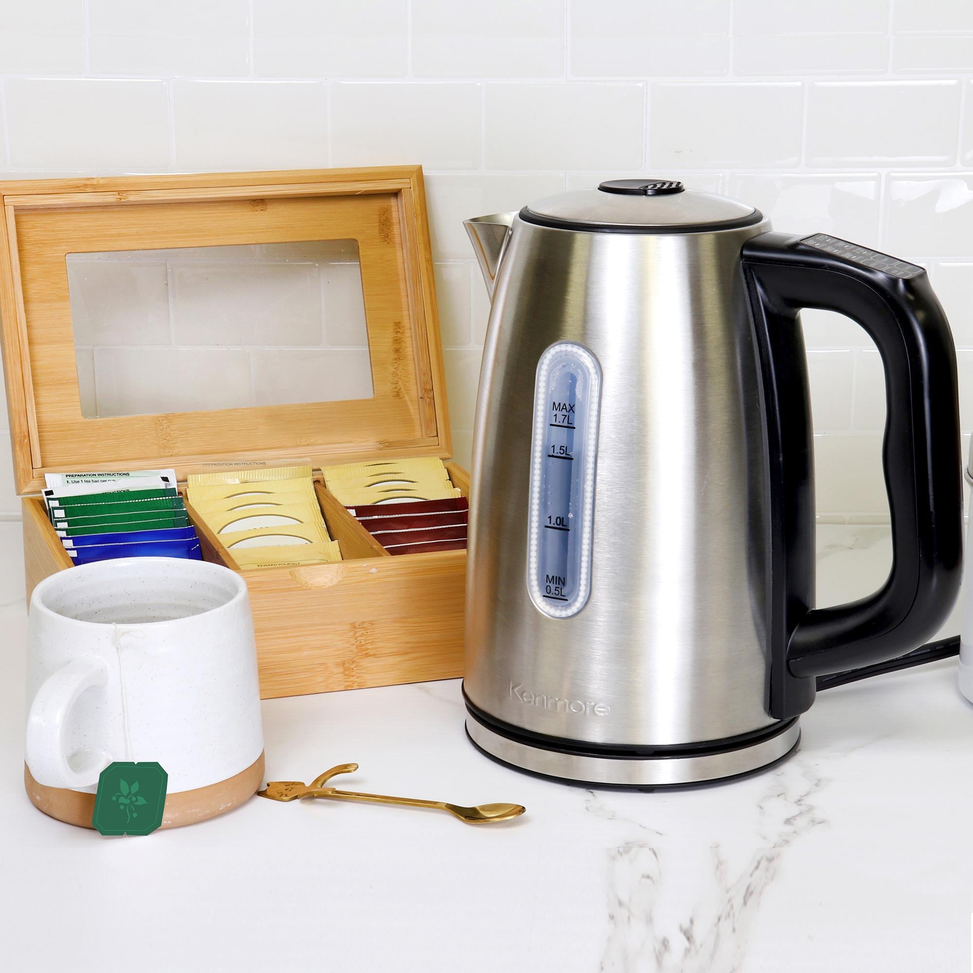 Hervidor eléctrico digital programable inalámbrico de acero inoxidable de 1.7 litros con apagado automático - Kenmore