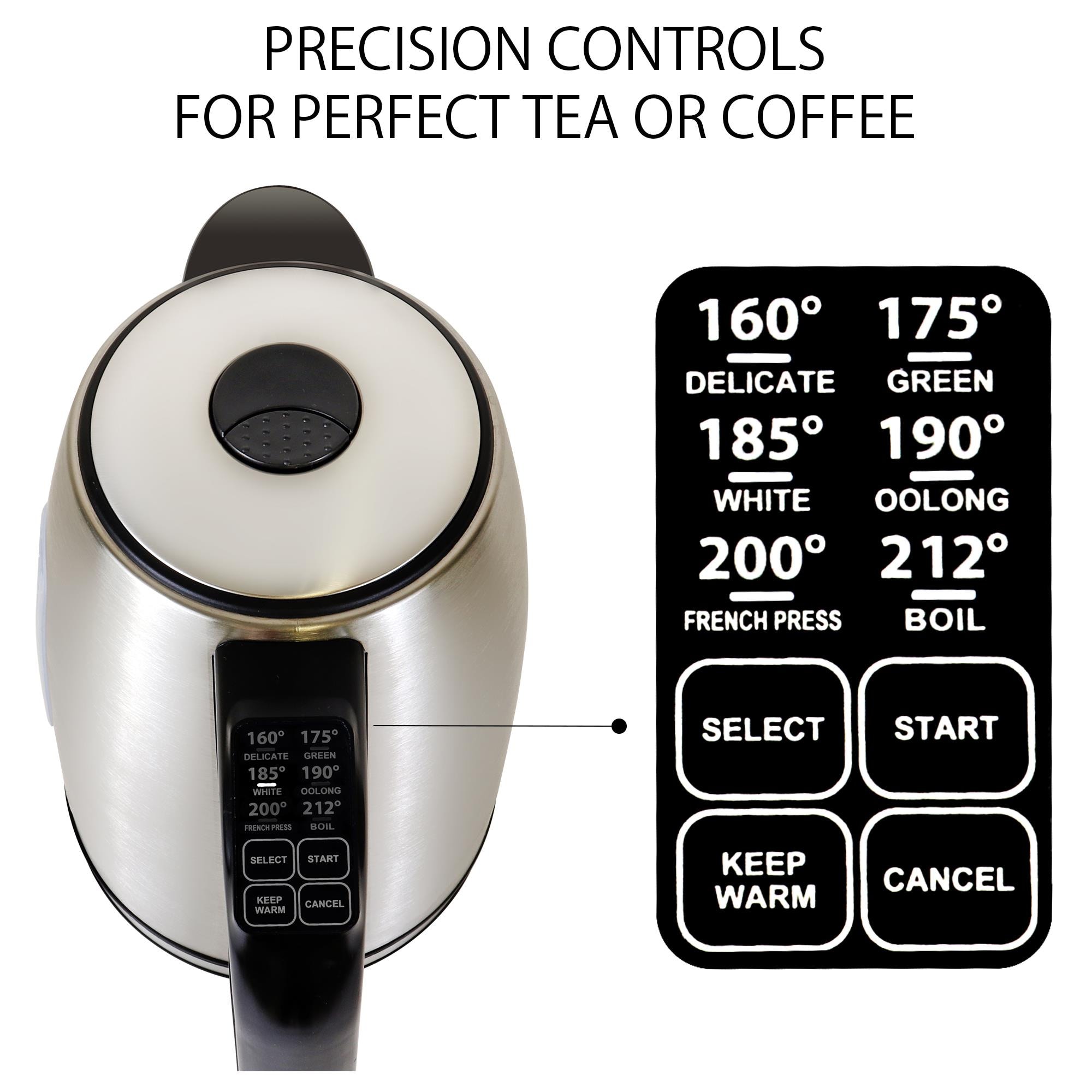 Hervidor eléctrico digital programable inalámbrico de acero inoxidable de 1.7 litros con apagado automático - Kenmore