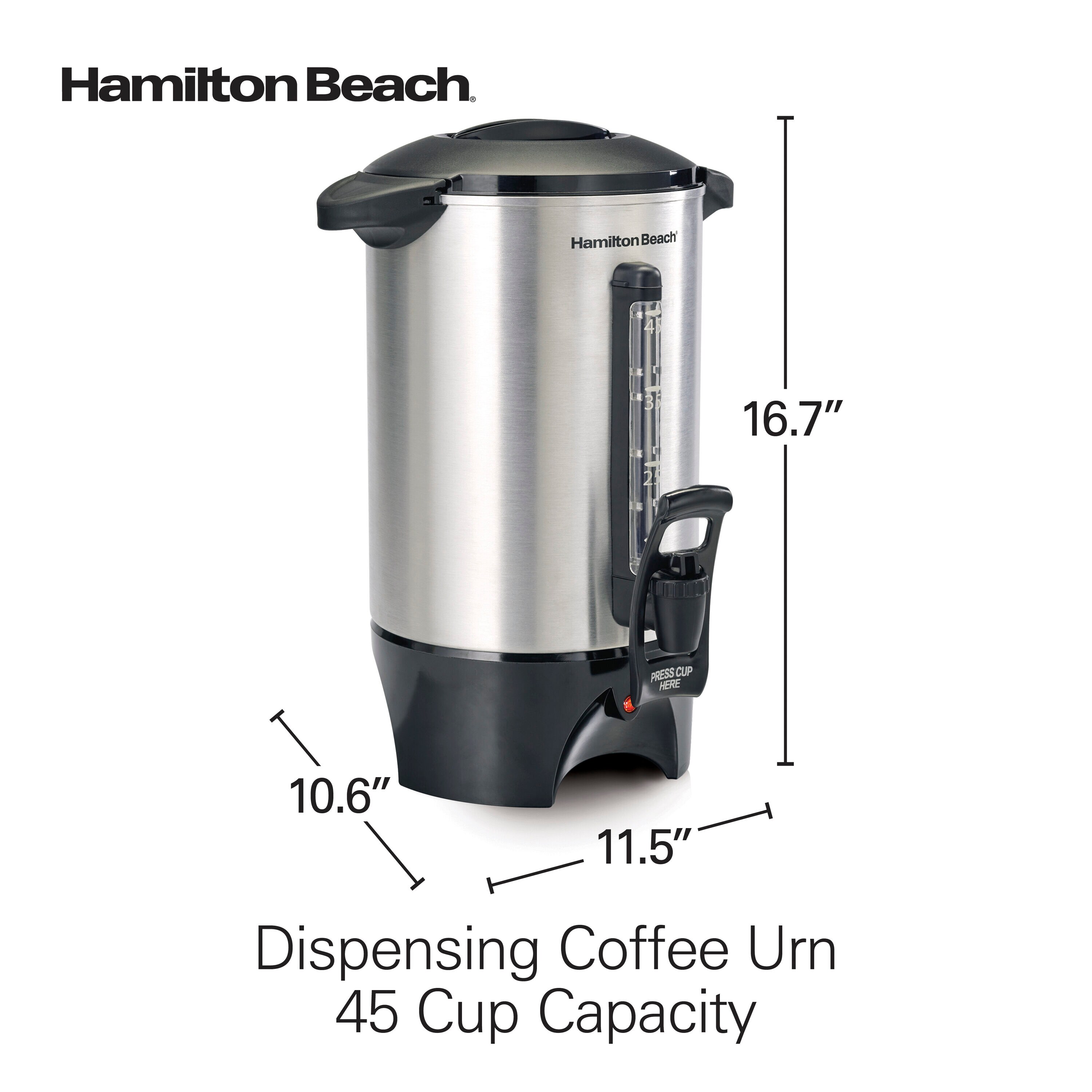 "Urna de Café Residencial de 45 Tazas Hamilton Beach (Acero Inoxidable) 40519"