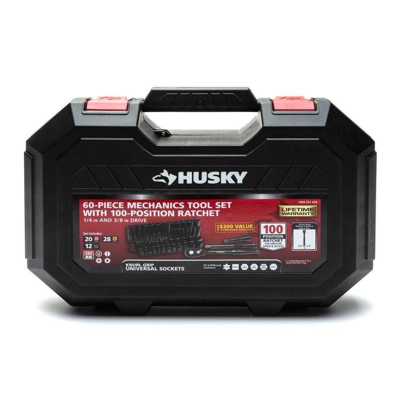 Juego de herramientas para mecánicos Husky de 3/8 pulg. de unidad universal de 100 posiciones SAE y métricas (60 piezas) - H10060MTSRM