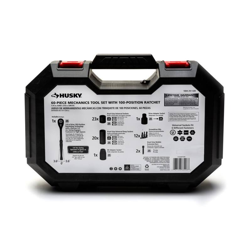 Juego de herramientas para mecánicos Husky de 3/8 pulg. de unidad universal de 100 posiciones SAE y métricas (60 piezas) - H10060MTSRM