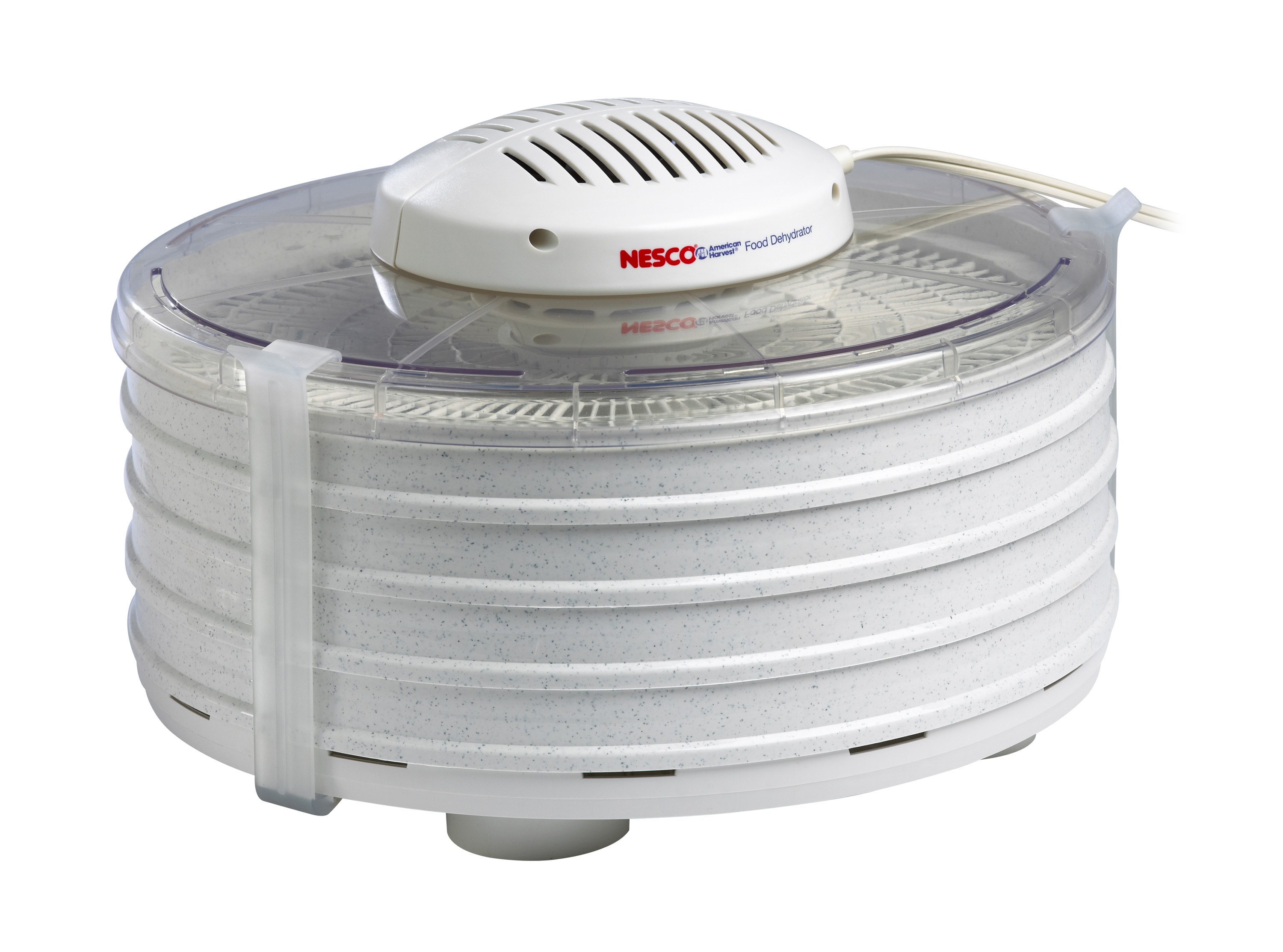 Desecador de alimentos Nesco de 5 charolas en color blanco con piezas seguras para lavavajillas (400 vatios) FD-37