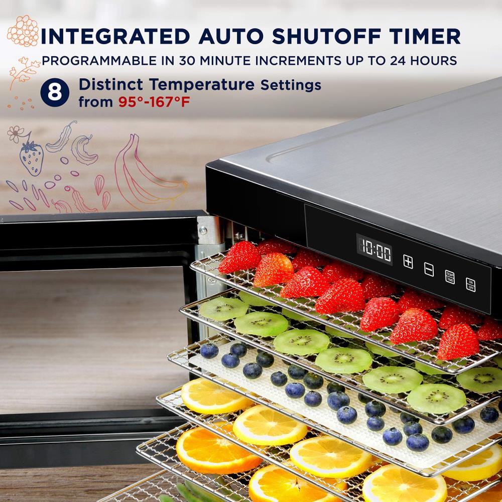 Desidratador de alimentos de acero inoxidable de 6 bandejas de Ivation con piezas aptas para lavavajillas (600 vatios) IVFD60SRSS