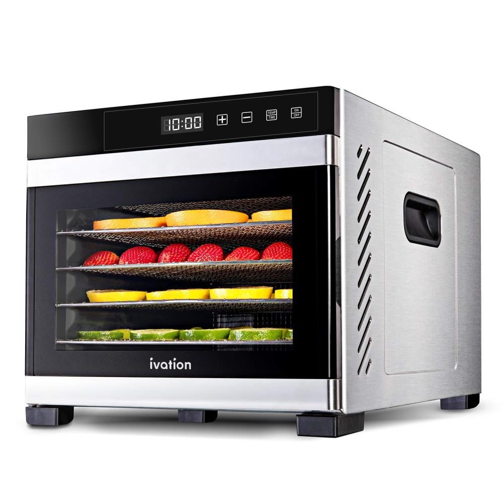 Desidratador de alimentos de acero inoxidable de 6 bandejas de Ivation con piezas aptas para lavavajillas (600 vatios) IVFD60SRSS