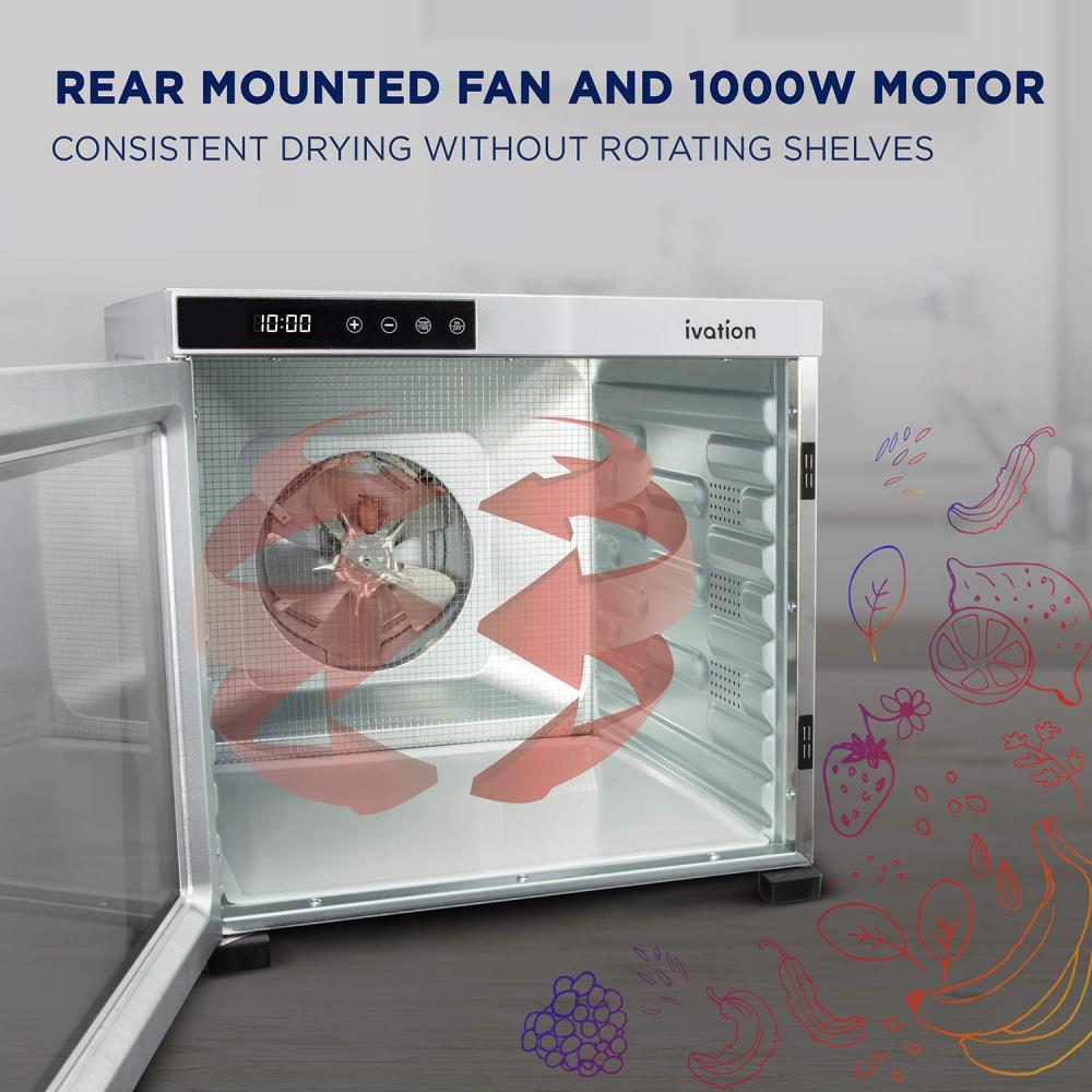 Desidratador de alimentos de acero inoxidable de 10 bandejas Ivation con piezas seguras para lavavajillas (1000 vatios) IVFD100RSS