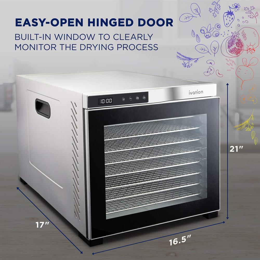 Desidratador de alimentos de acero inoxidable de 10 bandejas Ivation con piezas seguras para lavavajillas (1000 vatios) IVFD100RSS