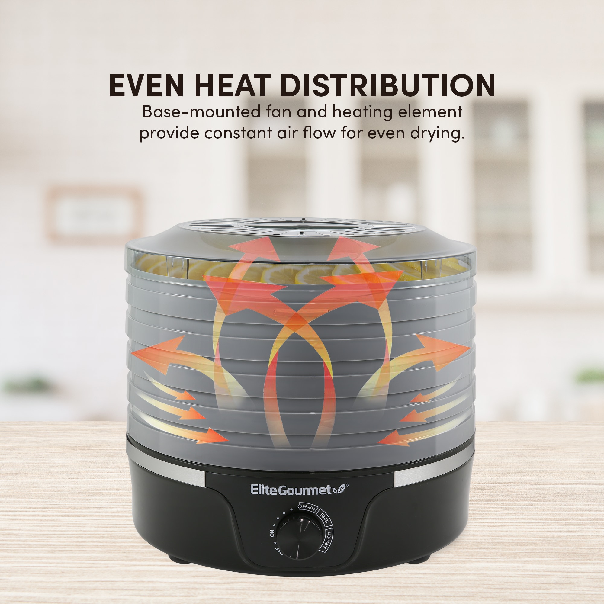 Desidratador de alimentos de 5 bandejas en negro con piezas aptas para lavavajillas (350 watts) Elite EFD319DKG