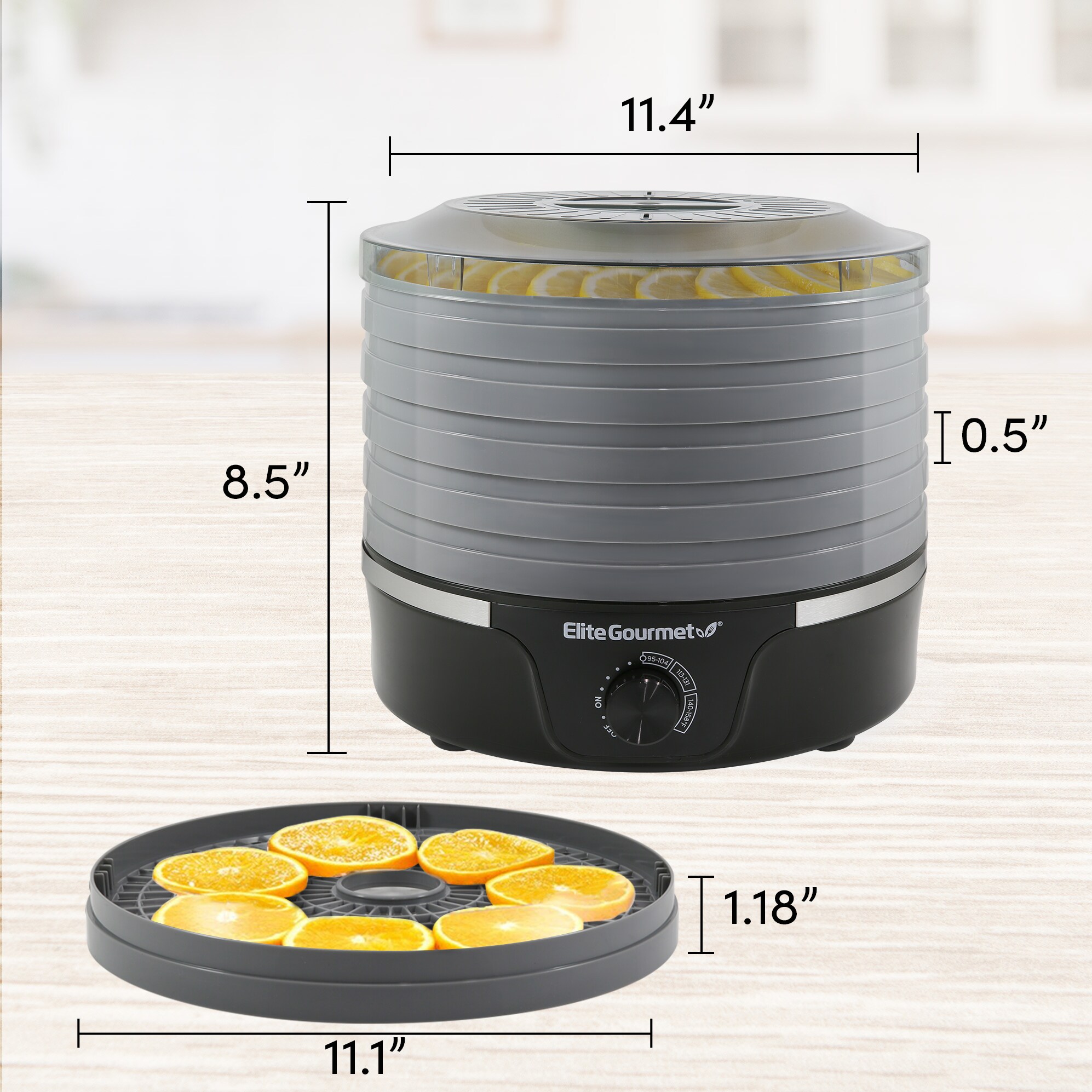 Desidratador de alimentos de 5 bandejas en negro con piezas aptas para lavavajillas (350 watts) Elite EFD319DKG