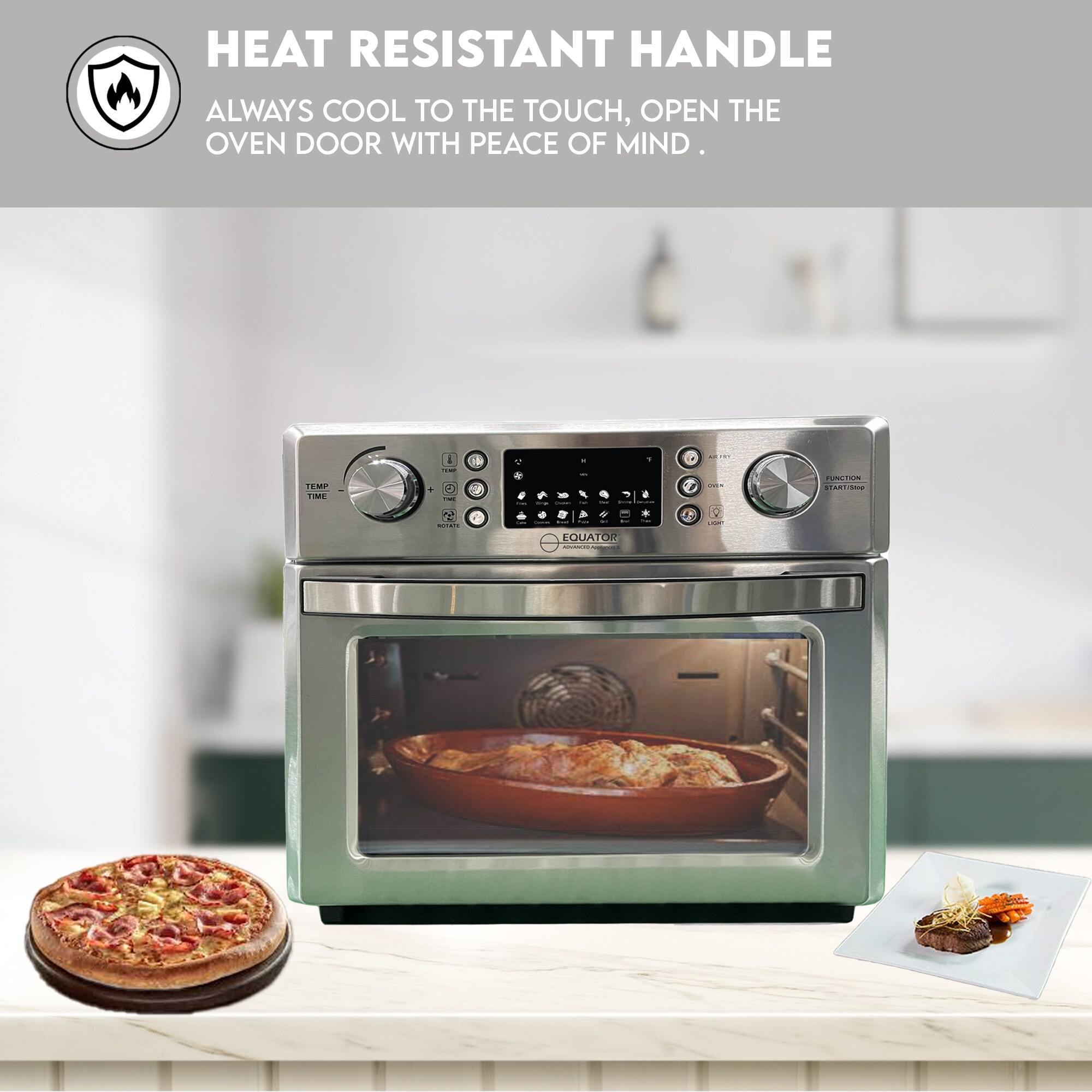 Freidora de Aire 5-en-1 con Convección, Pizza, Parrilla y Deshidratador de 26.92 Cuartos de Acero Inoxidable con Perillas - Canastas de Freidora de Aire AF 500