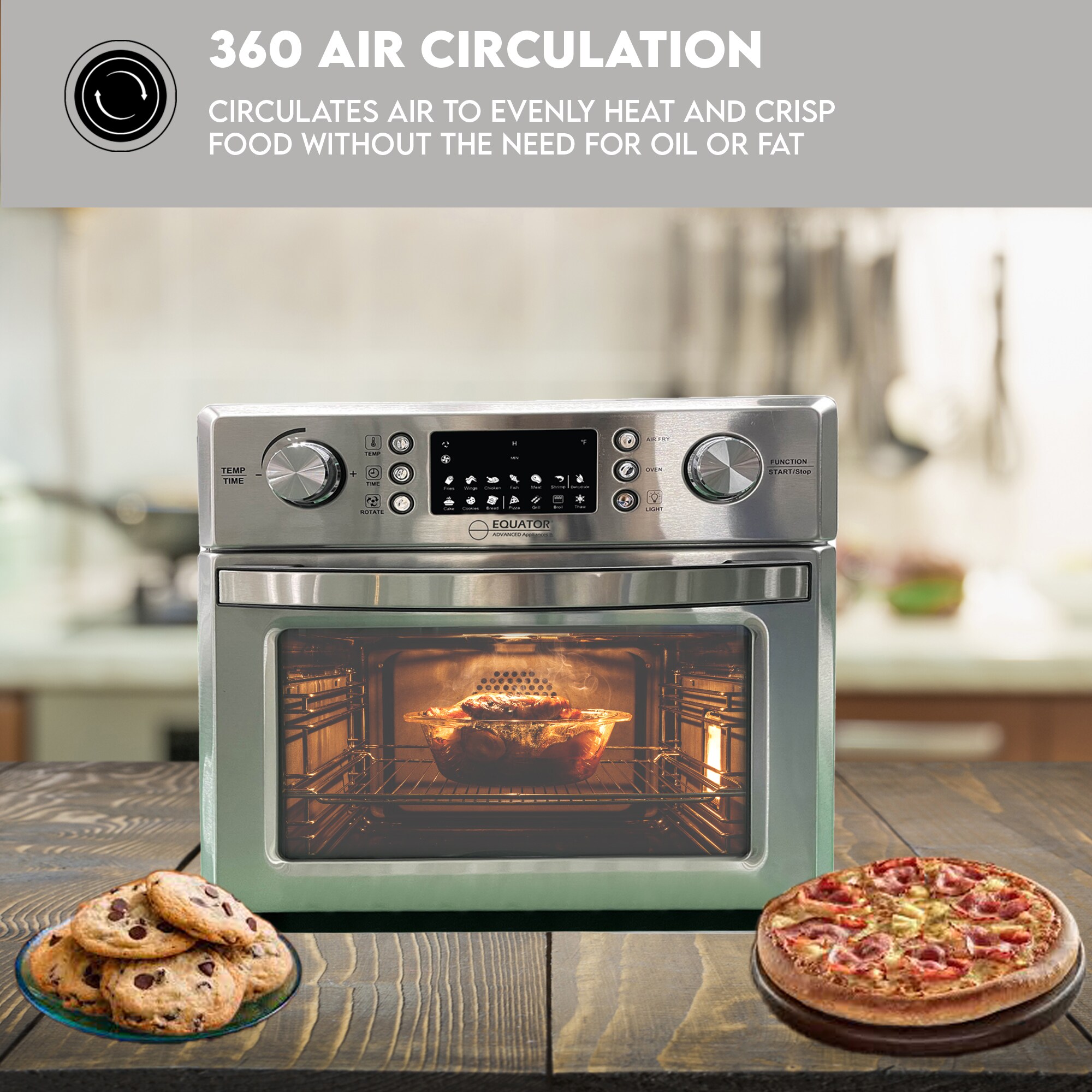 Freidora de Aire 5-en-1 con Convección, Pizza, Parrilla y Deshidratador de 26.92 Cuartos de Acero Inoxidable con Perillas - Canastas de Freidora de Aire AF 500