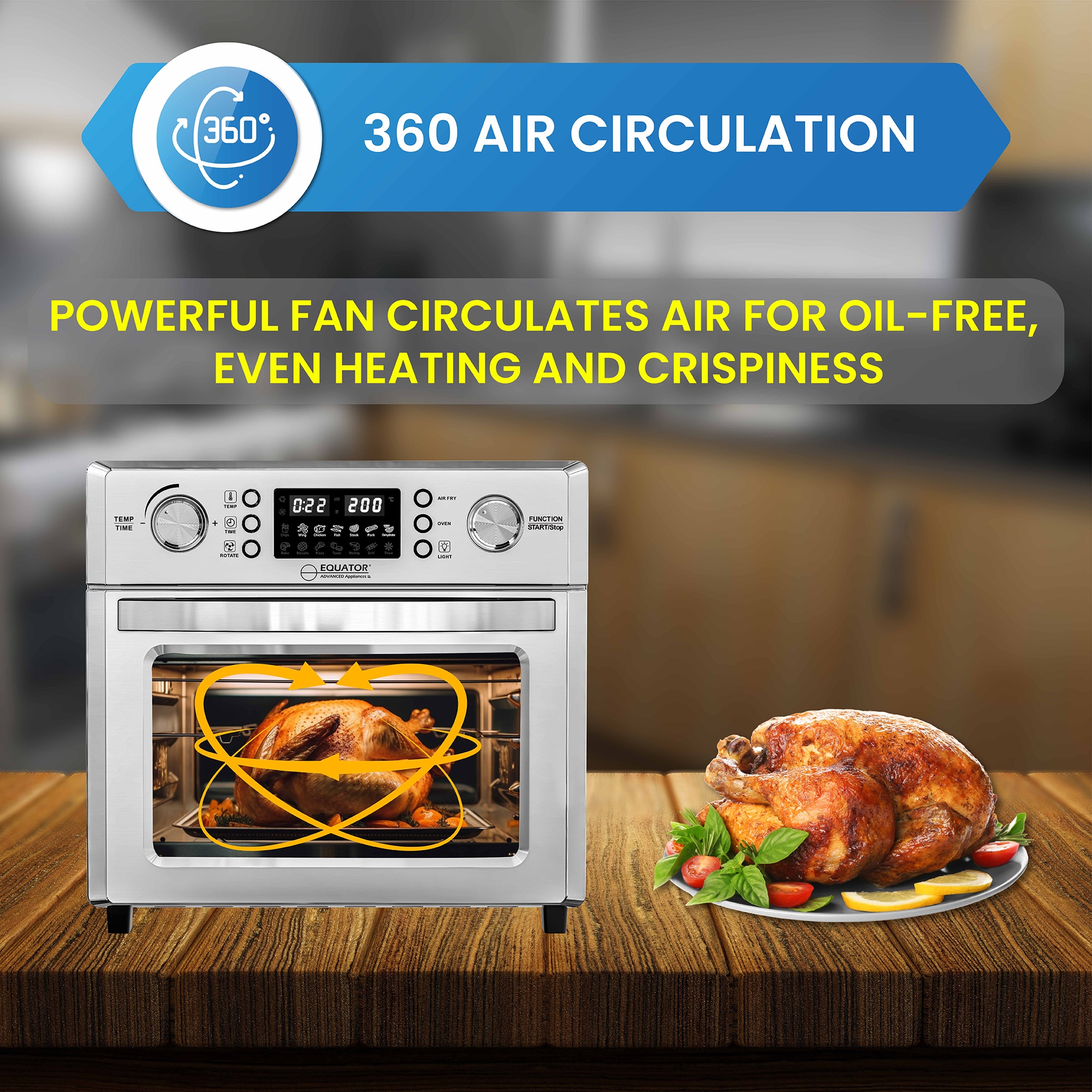 Freidora de Aire 5-en-1 con Convección, Pizza, Parrilla y Deshidratador de 26.92 Cuartos de Acero Inoxidable con Perillas - Canastas de Freidora de Aire AF 500