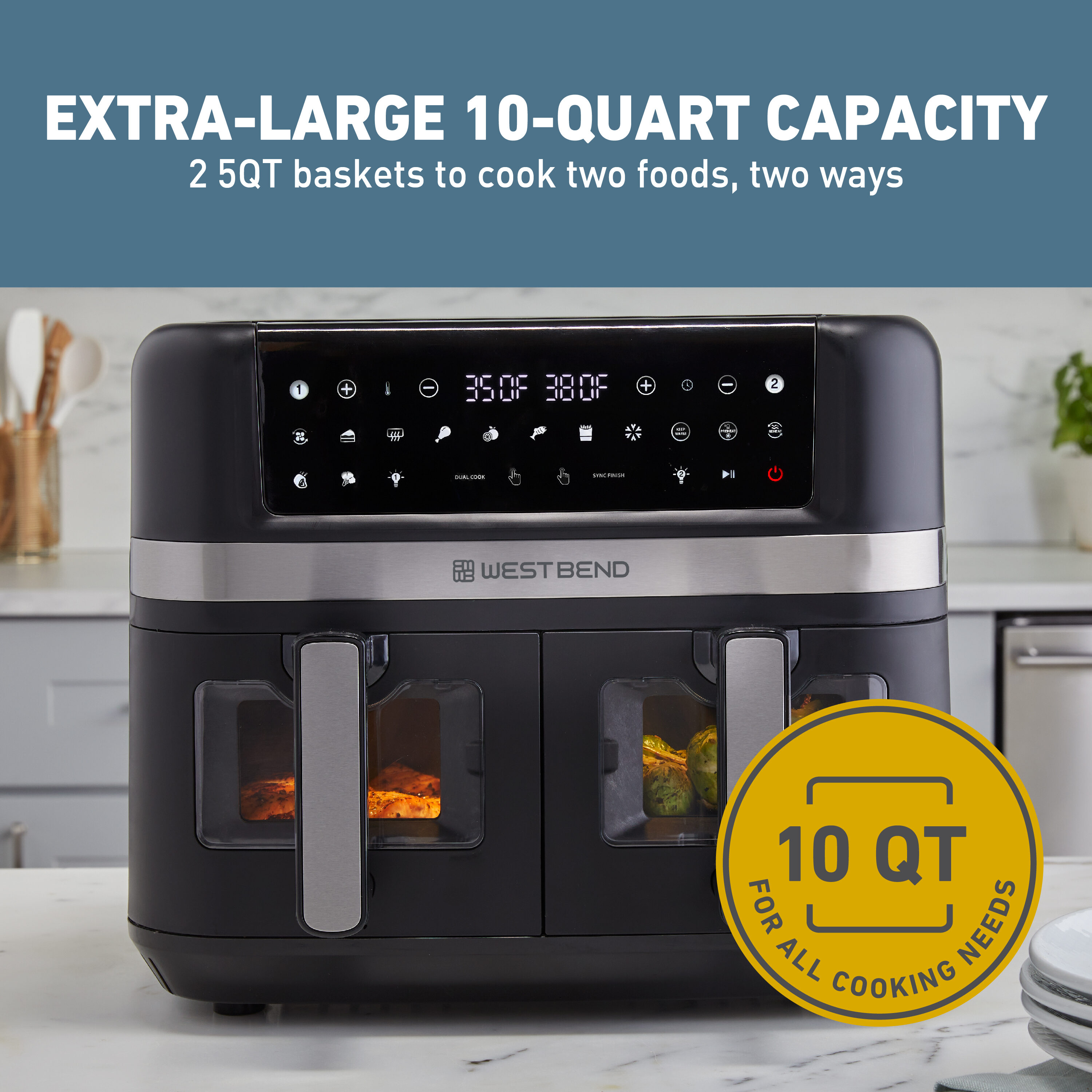 Freidora de Aire Digital de 10 litros con 2 Canastas - Negro de West Bend