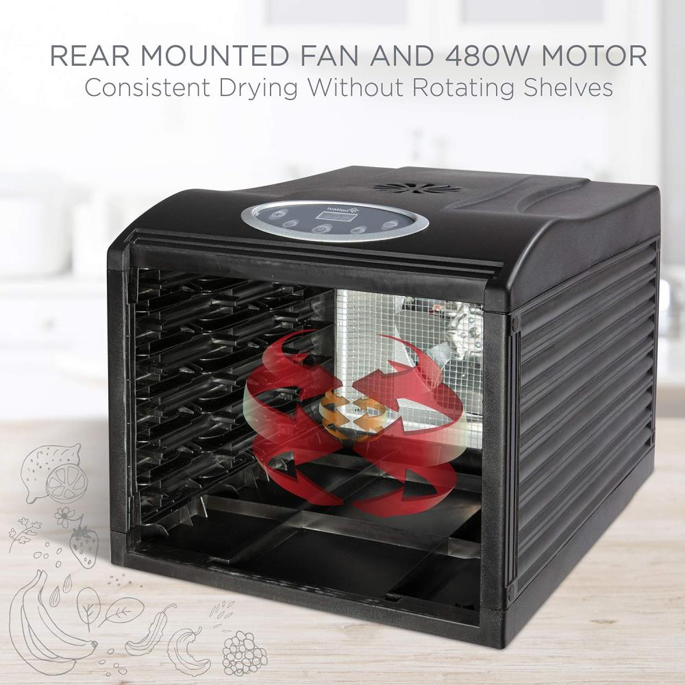 Desecador de alimentos Ivation de 6 charolas en color negro con piezas aptas para lavavajillas (480 vatios) IVFD60RB