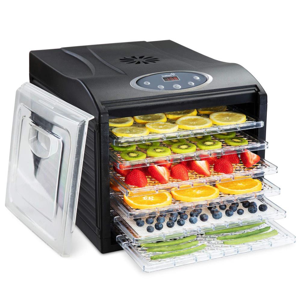 Desecador de alimentos Ivation de 6 charolas en color negro con piezas aptas para lavavajillas (480 vatios) IVFD60RB