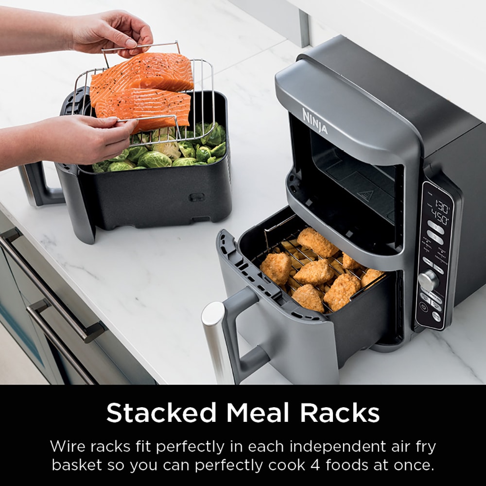 Freidora de Aire Ninja DoubleStack XL con 2 Canastas para Cocinar 4 Platillos Ahorrando Espacio de 10 Cuartos en Negro con Control Táctil - Modelo SL401
