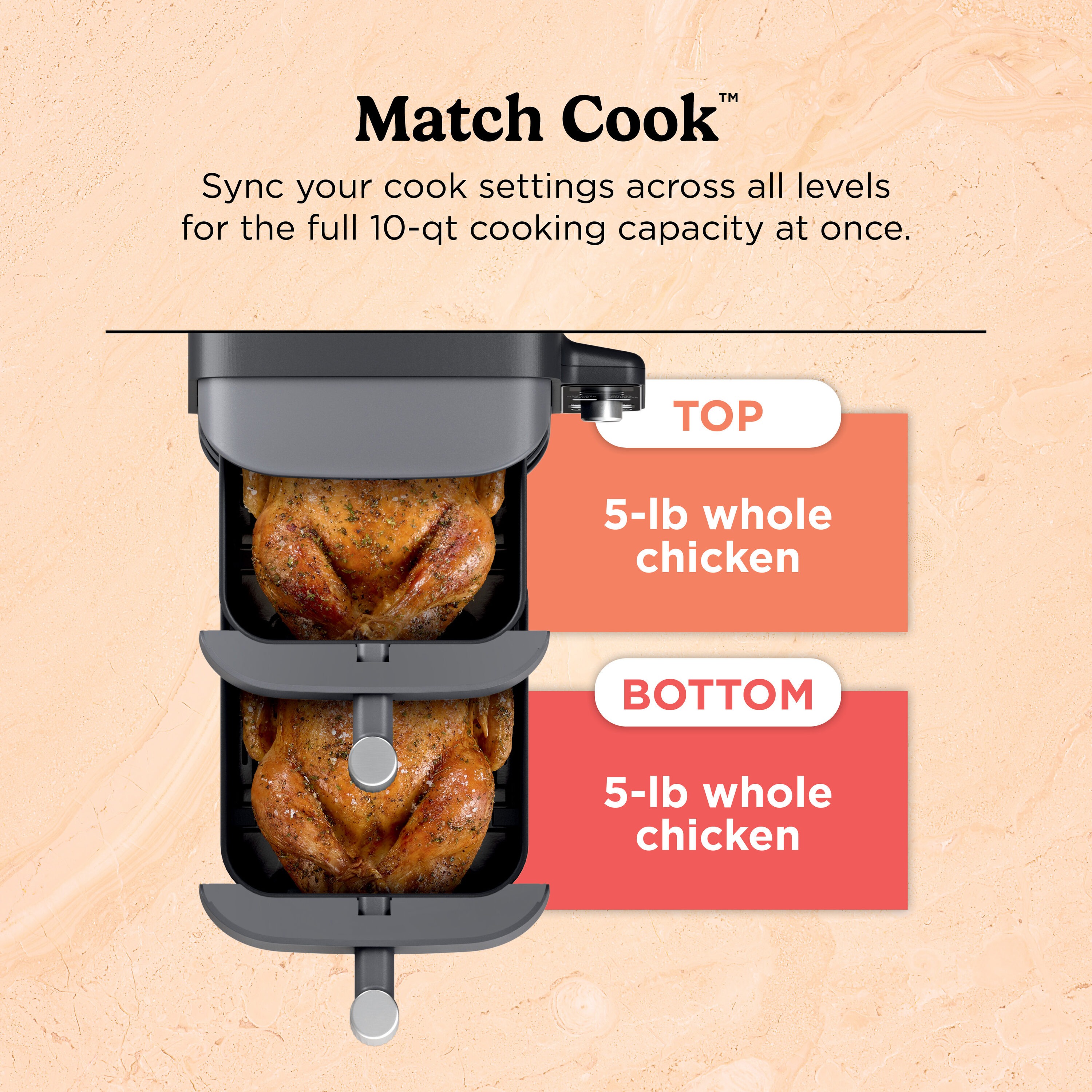 Freidora de Aire Ninja DoubleStack XL con 2 Canastas para Cocinar 4 Platillos Ahorrando Espacio de 10 Cuartos en Negro con Control Táctil - Modelo SL401