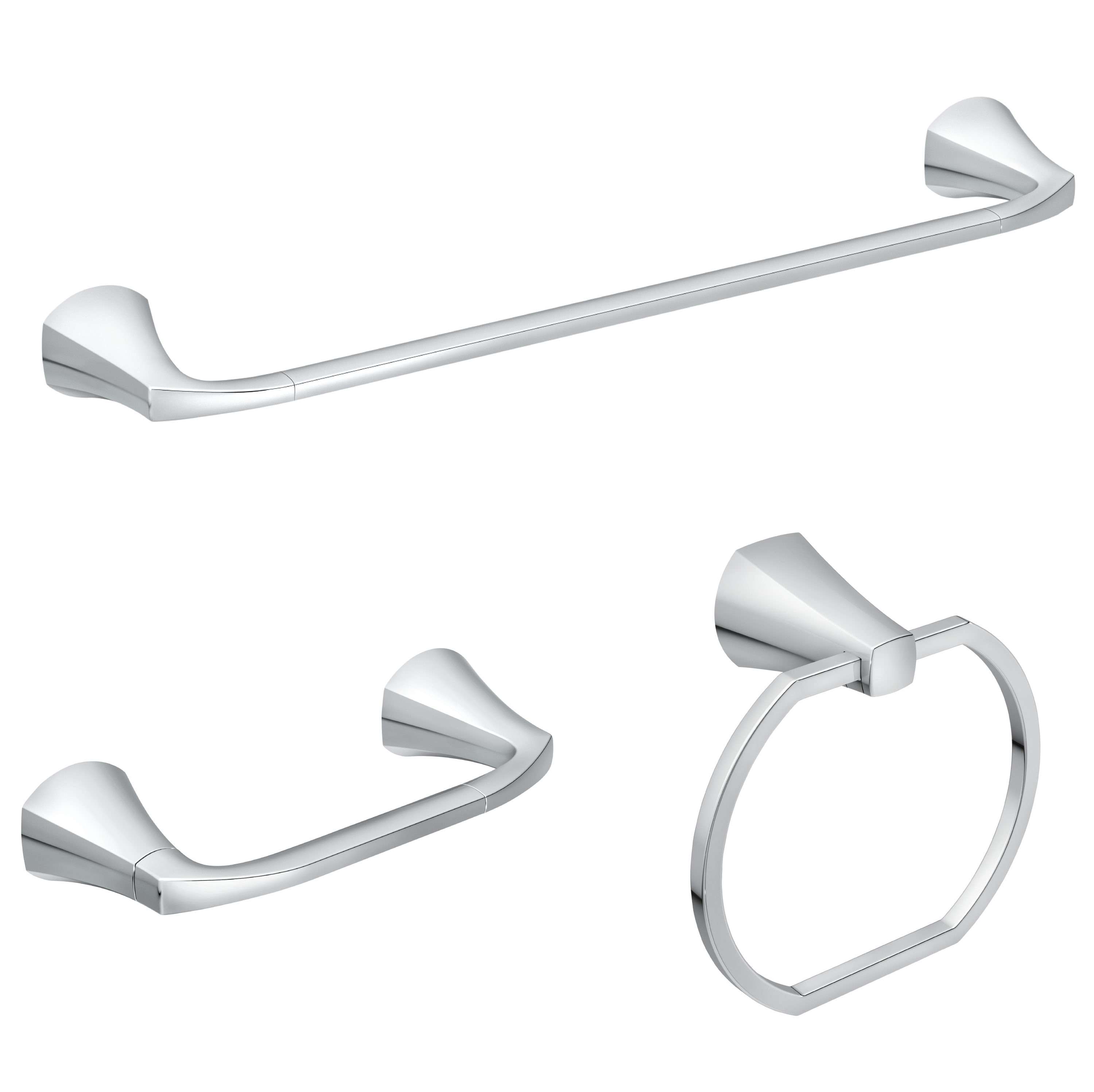 Juego de accesorios para baño decorativo en cromo de 3 piezas Moen Lindor - Barra de toalla, porta papel higiénico, y argolla para toalla incluidos MY8793CH