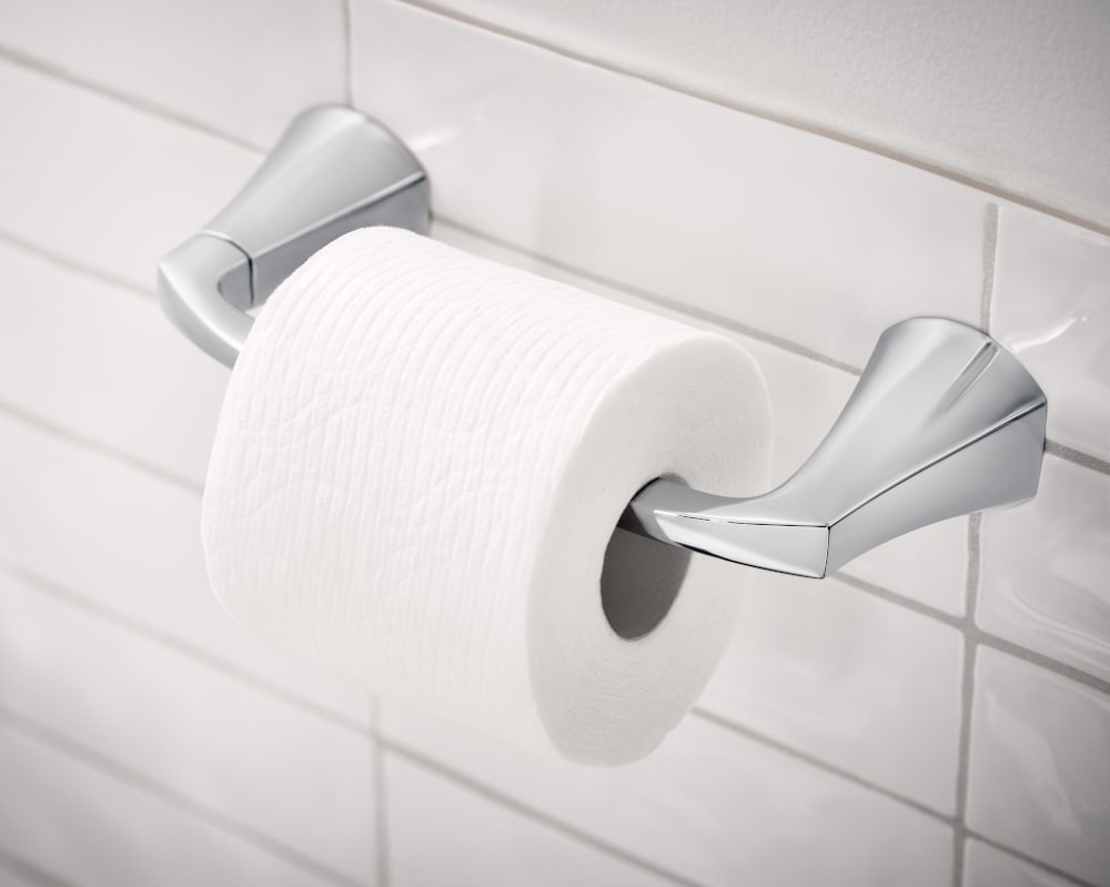 Juego de accesorios para baño decorativo en cromo de 3 piezas Moen Lindor - Barra de toalla, porta papel higiénico, y argolla para toalla incluidos MY8793CH