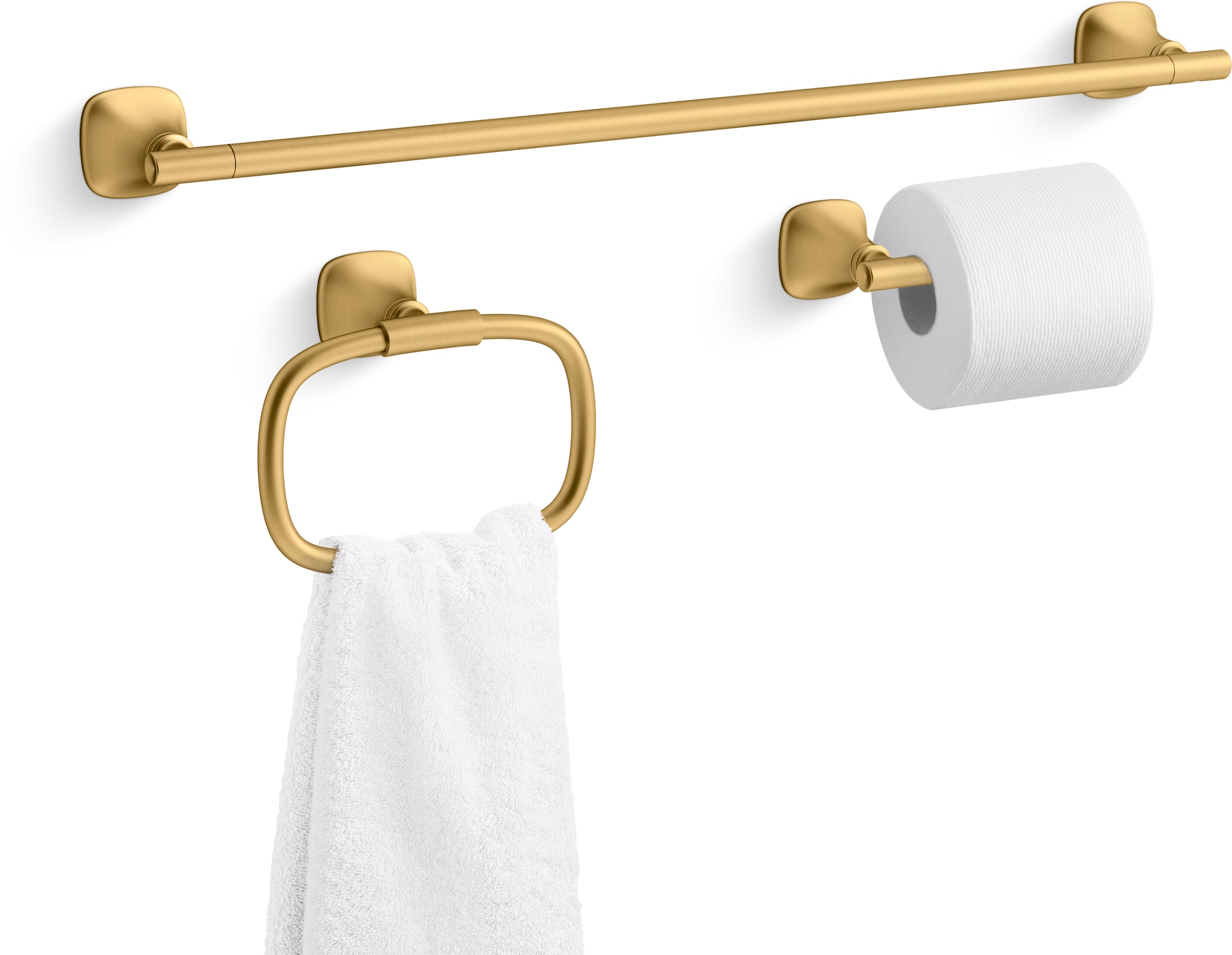 Juego de Accesorios Decorativos para Baño de Latón Moderno Cepillado Vibrante de 3 Piezas de KOHLER - Barra de Toallas, Porta Papel y Argolla de Toallas incluidos REC28014-2MB