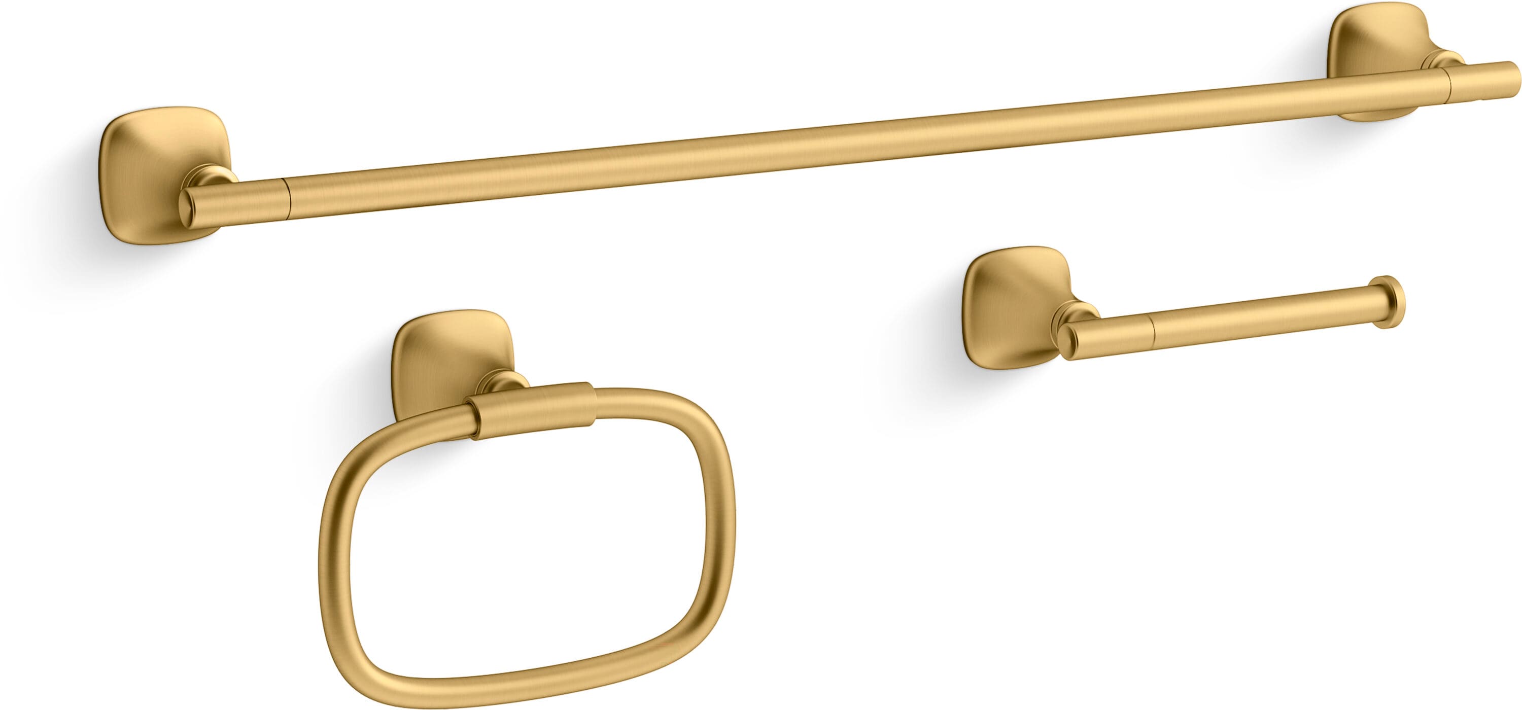 Juego de Accesorios Decorativos para Baño de Latón Moderno Cepillado Vibrante de 3 Piezas de KOHLER - Barra de Toallas, Porta Papel y Argolla de Toallas incluidos REC28014-2MB