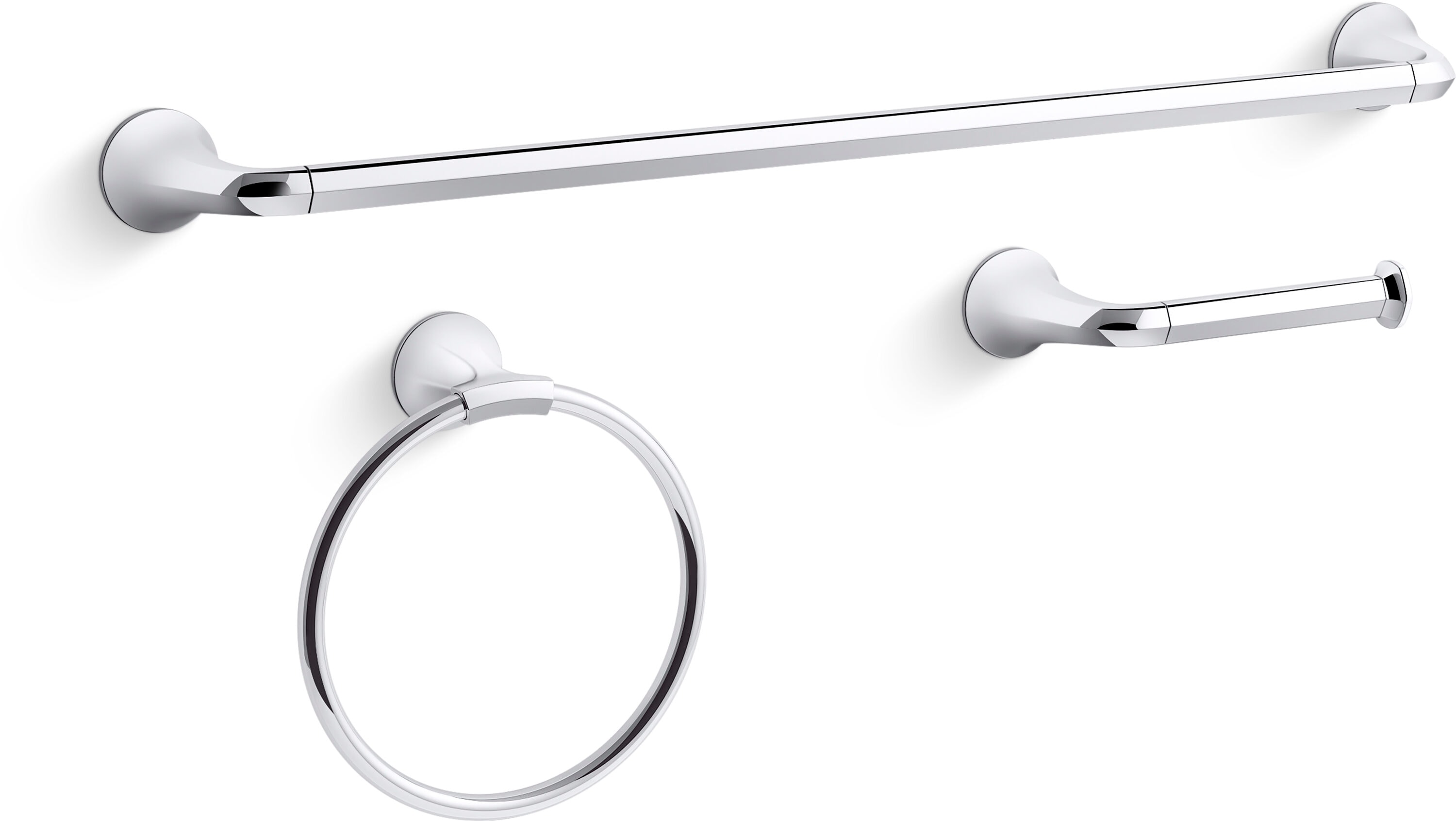 Juego de Accesorios para Baño de 3 Piezas en Cromo Pulido Desette de KOHLER con Barra de Toallas, Portarrollos y Argolla para Toallas Incluidos REC29193-CP