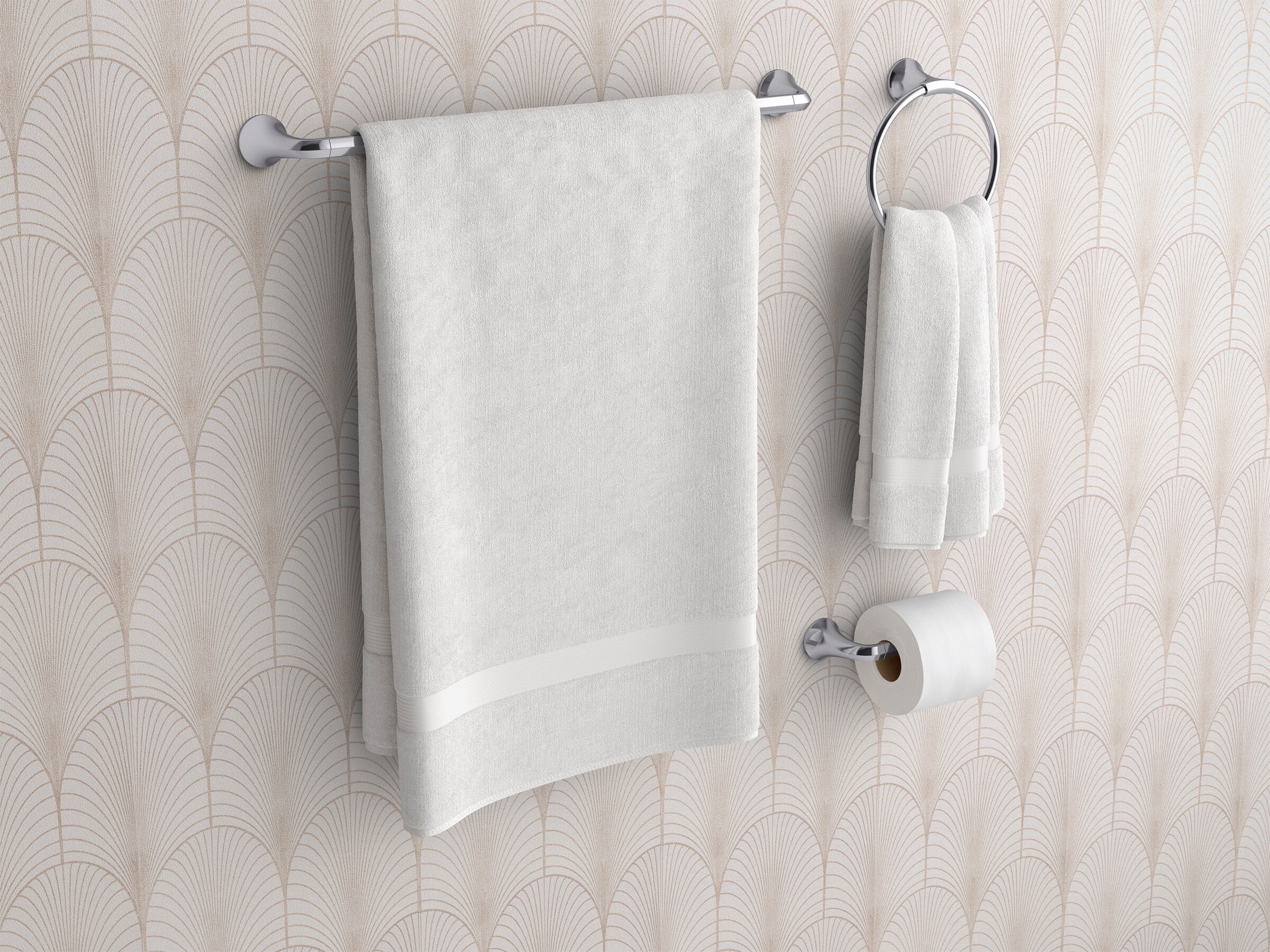 Juego de Accesorios para Baño de 3 Piezas en Cromo Pulido Desette de KOHLER con Barra de Toallas, Portarrollos y Argolla para Toallas Incluidos REC29193-CP