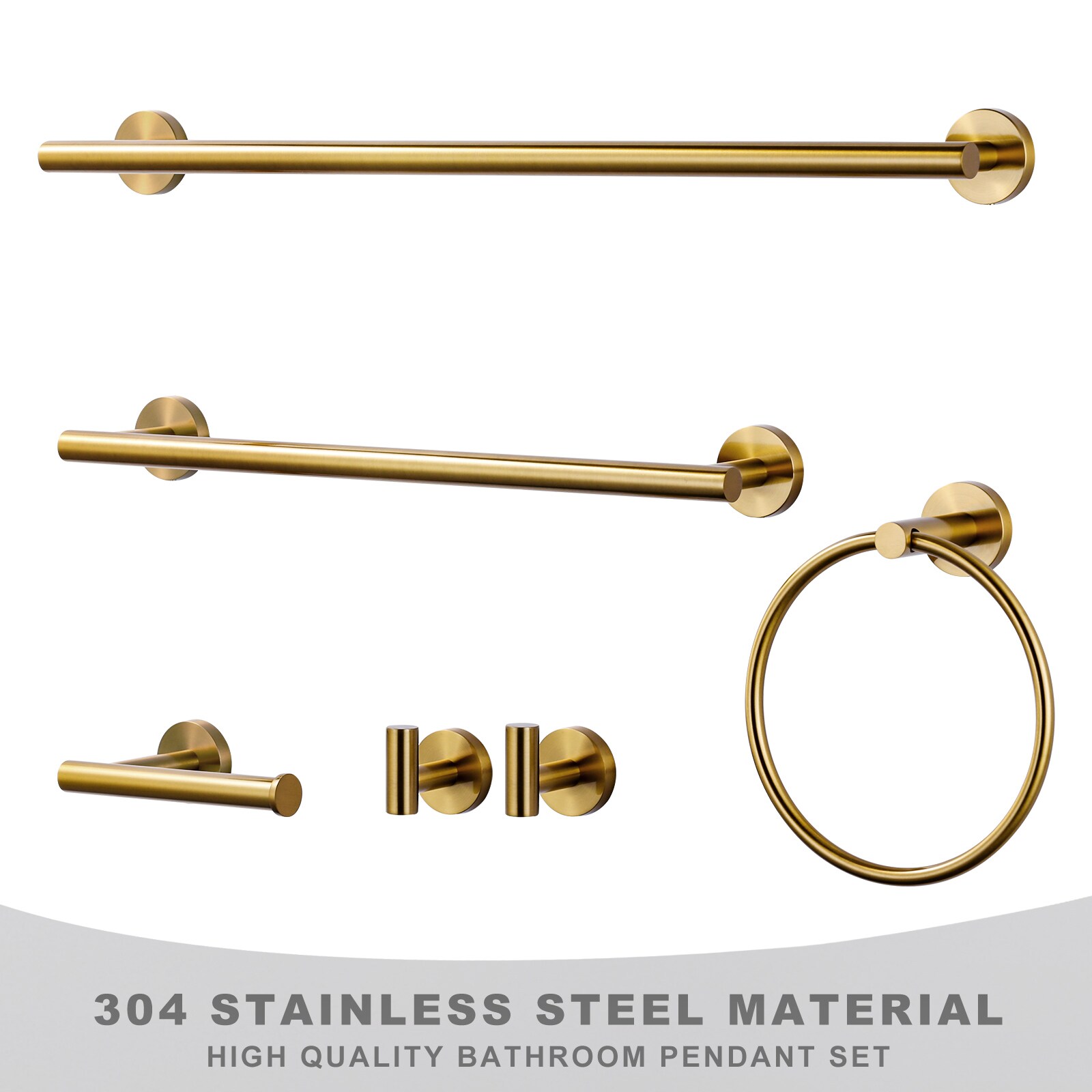 Set de accesorios para baño de 6 piezas en dorado WOWOW, incluye barra para toallas, porta papel higiénico, anillo para toallas y gancho para batas 410016G-LW