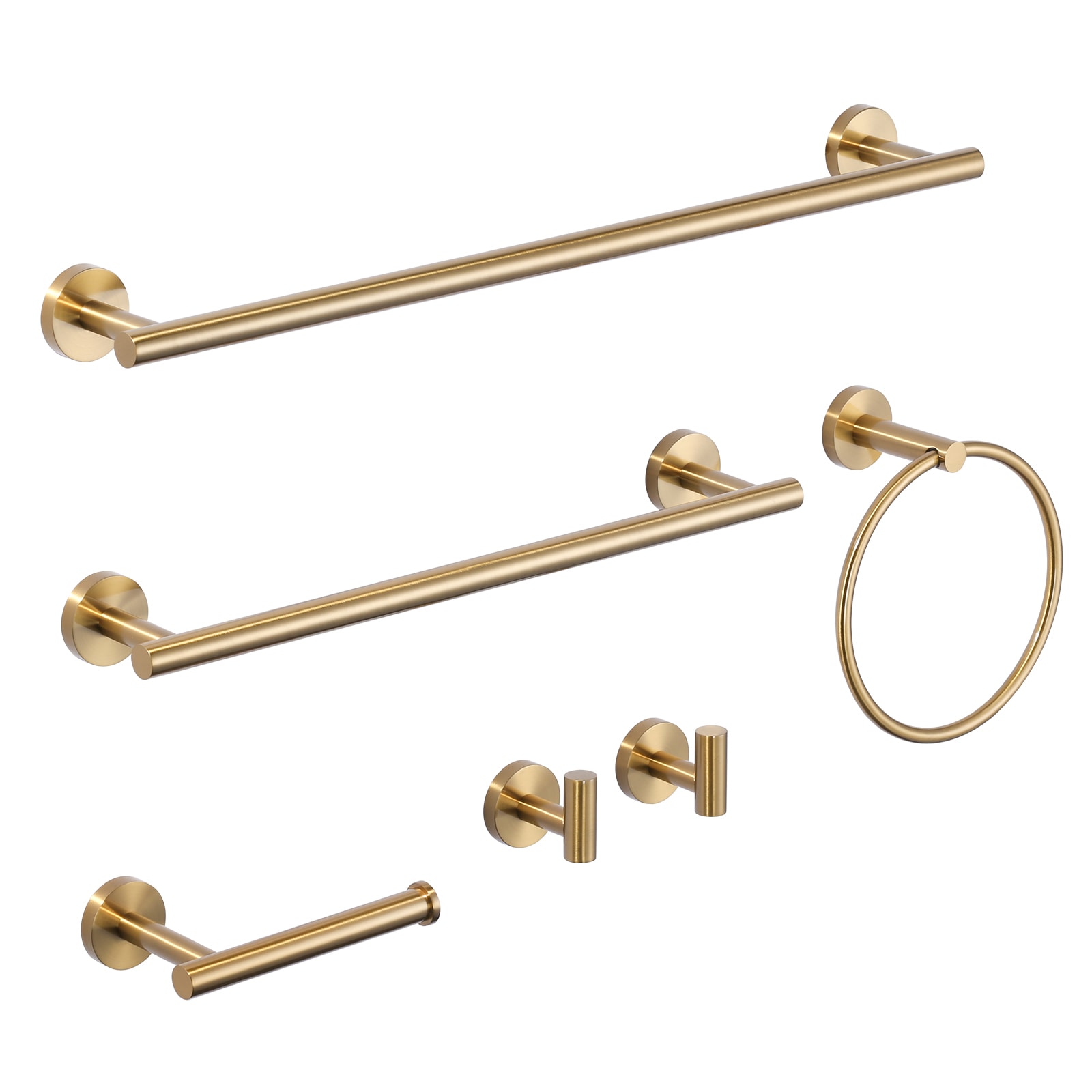 Set de accesorios para baño de 6 piezas en dorado WOWOW, incluye barra para toallas, porta papel higiénico, anillo para toallas y gancho para batas 410016G-LW