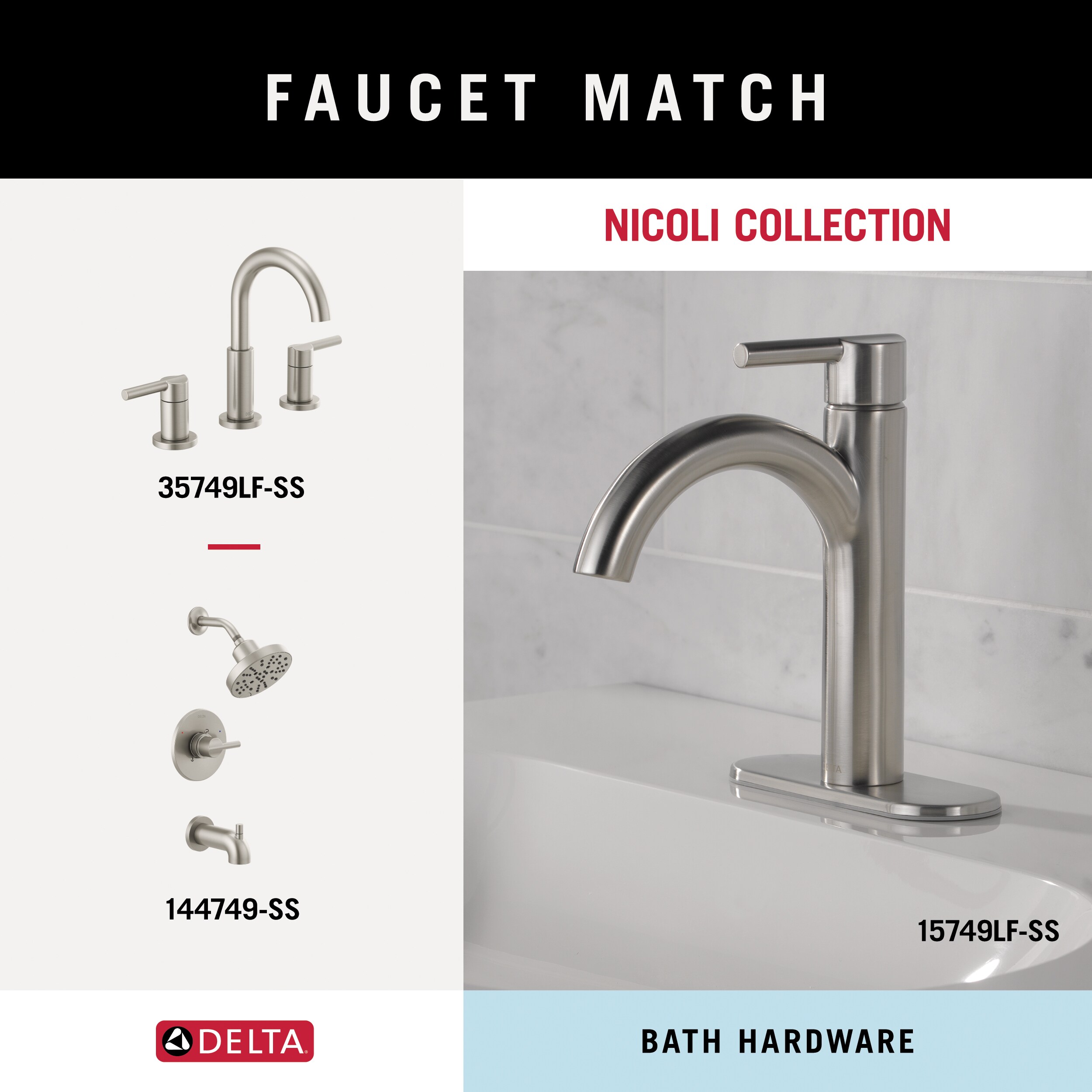 Juego de Accesorios Decorativos para Baño de Níquel Cepillado con Tecnología SpotShield de 4 Piezas Delta, Incluye Barra para Toallas, Porta Papel, Anillo para Toallas y Gancho para Batas NIC64-DN
