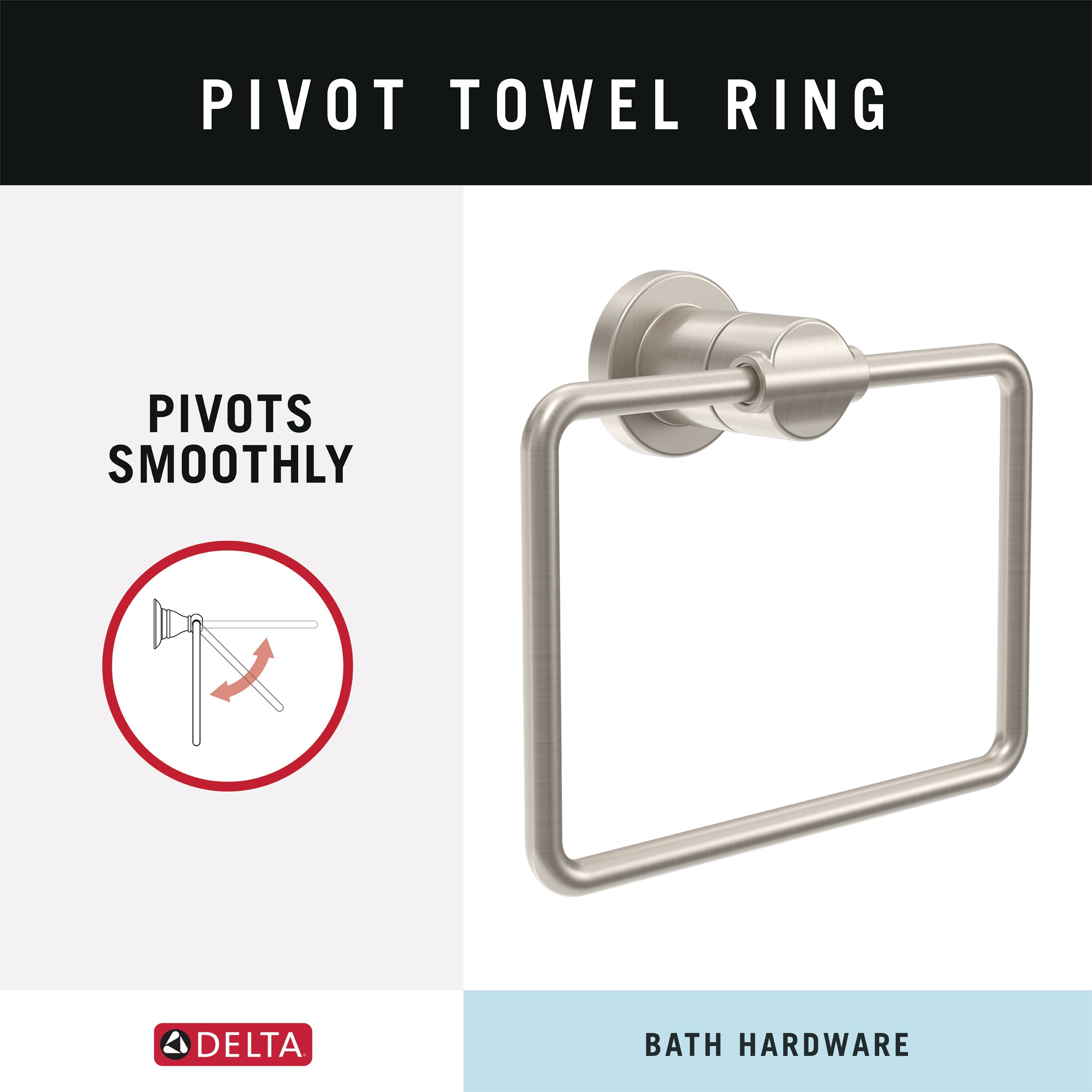 Juego de Accesorios Decorativos para Baño de Níquel Cepillado con Tecnología SpotShield de 4 Piezas Delta, Incluye Barra para Toallas, Porta Papel, Anillo para Toallas y Gancho para Batas NIC64-DN