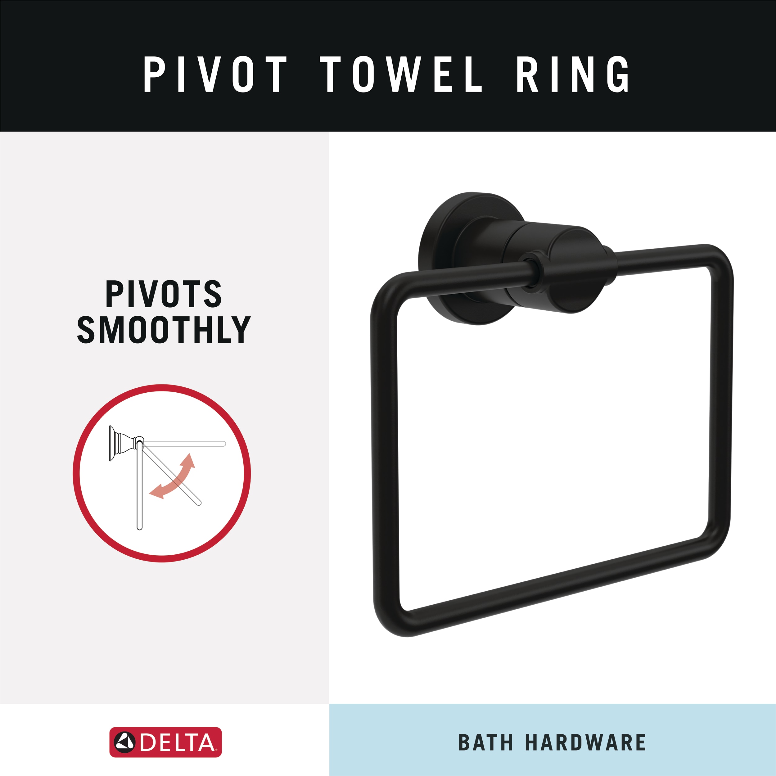 Juego de Accesorios de Baño Decorativos en Negro Mate Nicoli de 4 Piezas de Delta: Barra para Toallas, Porta Papel de Baño, Argolla para Toallas y Gancho para Batas incluidos NIC64-MB