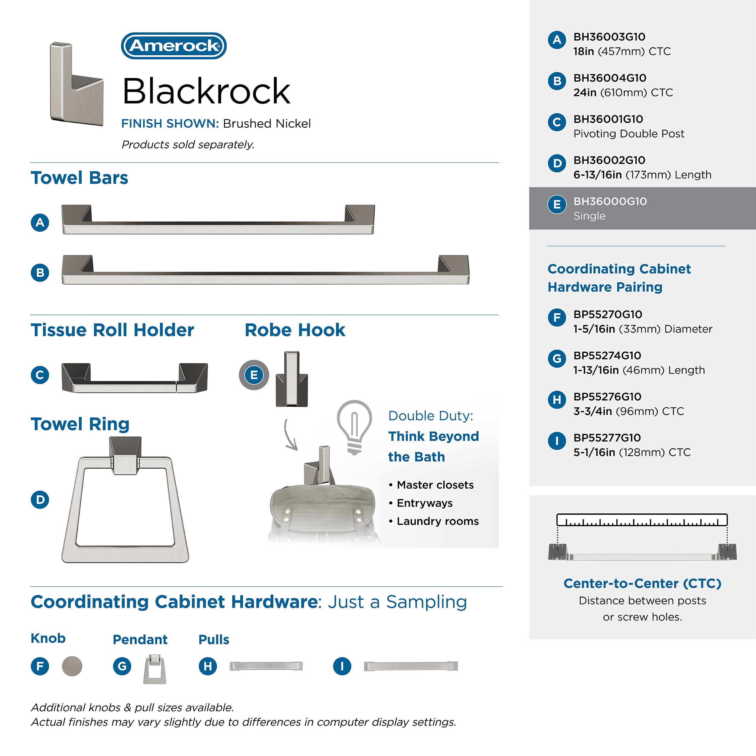 Amerock Blackrock Perchero de Toalla de Montaje en Pared con Gancho Individual de Níquel Cepillado BH36000G10