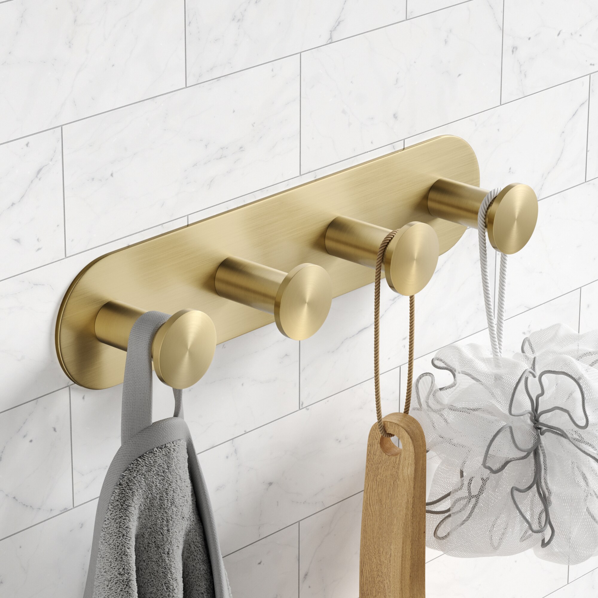 Colgador de toallas de pared con 4 ganchos en acabado dorado cepillado de Kraus Elie