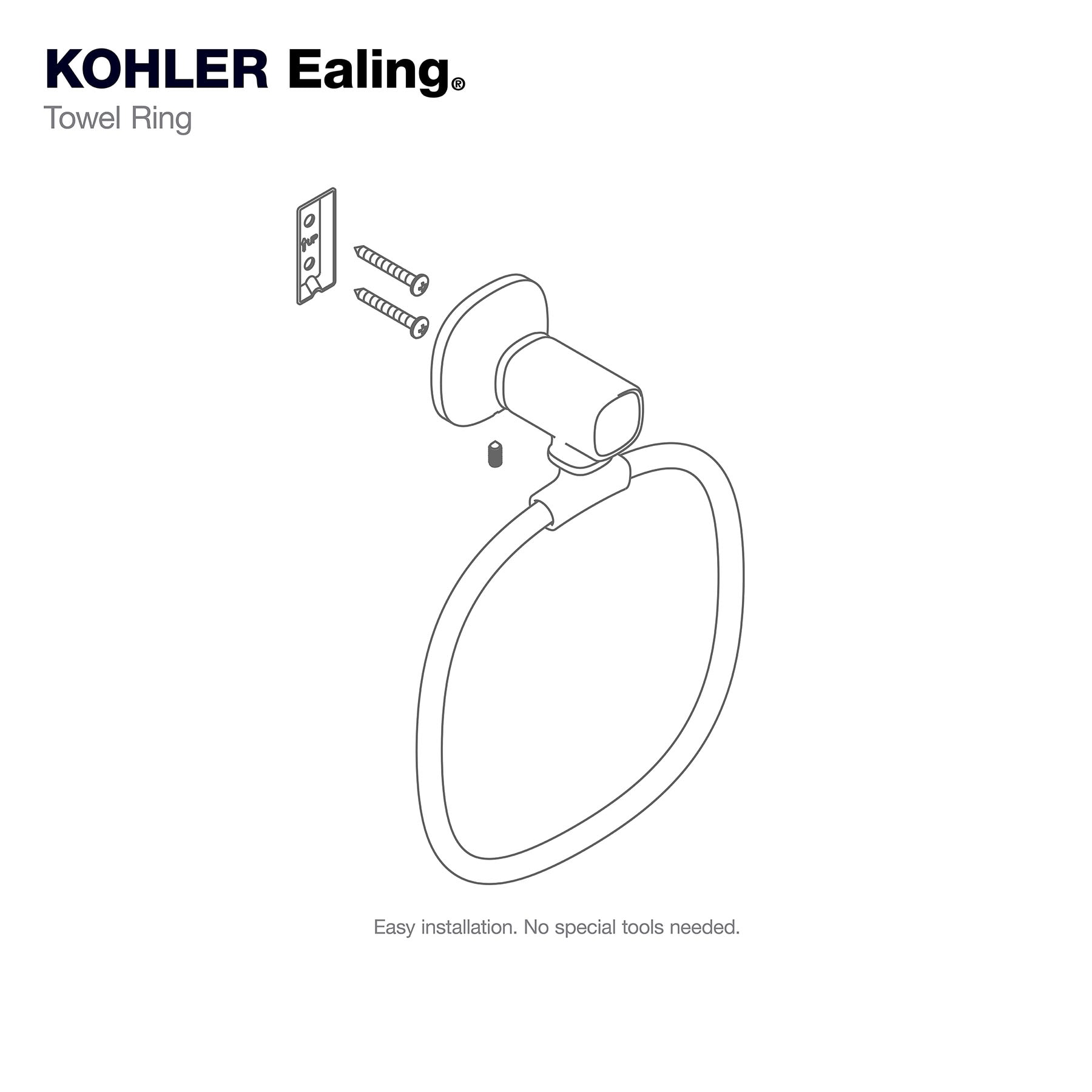 Argolla de toalla individual montada en la pared en níquel cepillado vibrante Ealing KOHLER R31068-BN