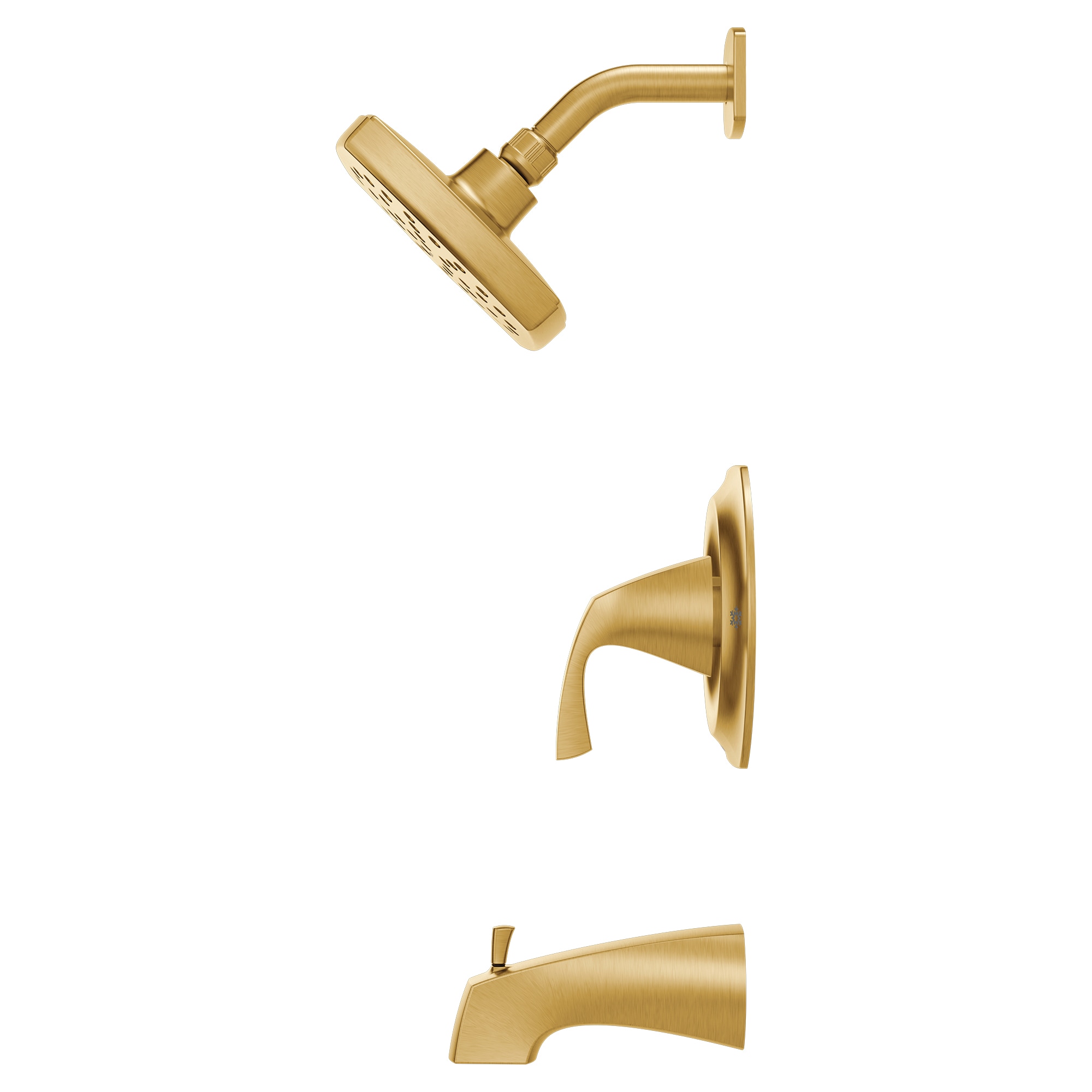Grifo de bañera y regadera de una sola función y un mango en cuadrado de 6 pulgadas en oro cepillado Moen Lindor con válvula 82504BG.