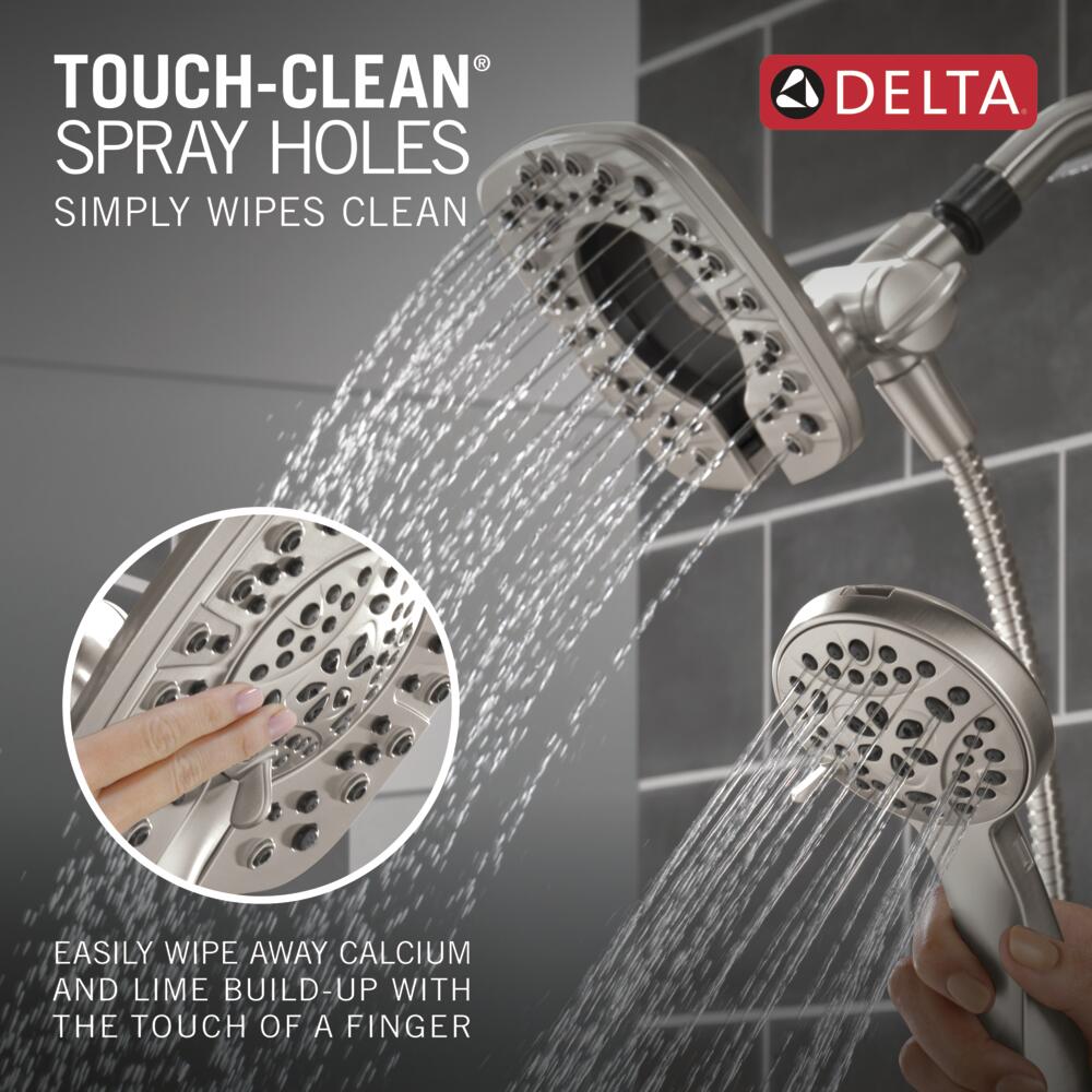Mezcladora de bañera y regadera de acero inoxidable con Tecnología SpotShield de 1 maneral y cabezal de 6 pulgadas en forma cuadrada Delta Lacey con válvula 144895-SP-I