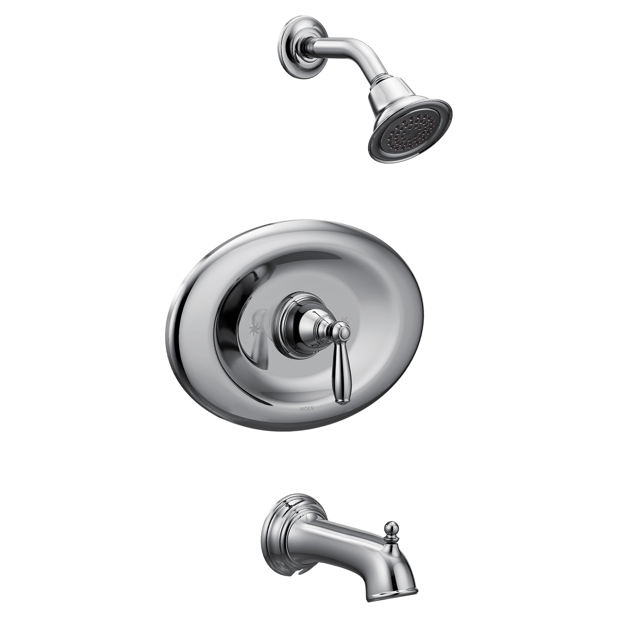 Grifo de bañera y ducha redondo de 3.5 pulgadas con acabado en cromo de una manija Brantford de Moen (Válvula no incluida) T2157EP