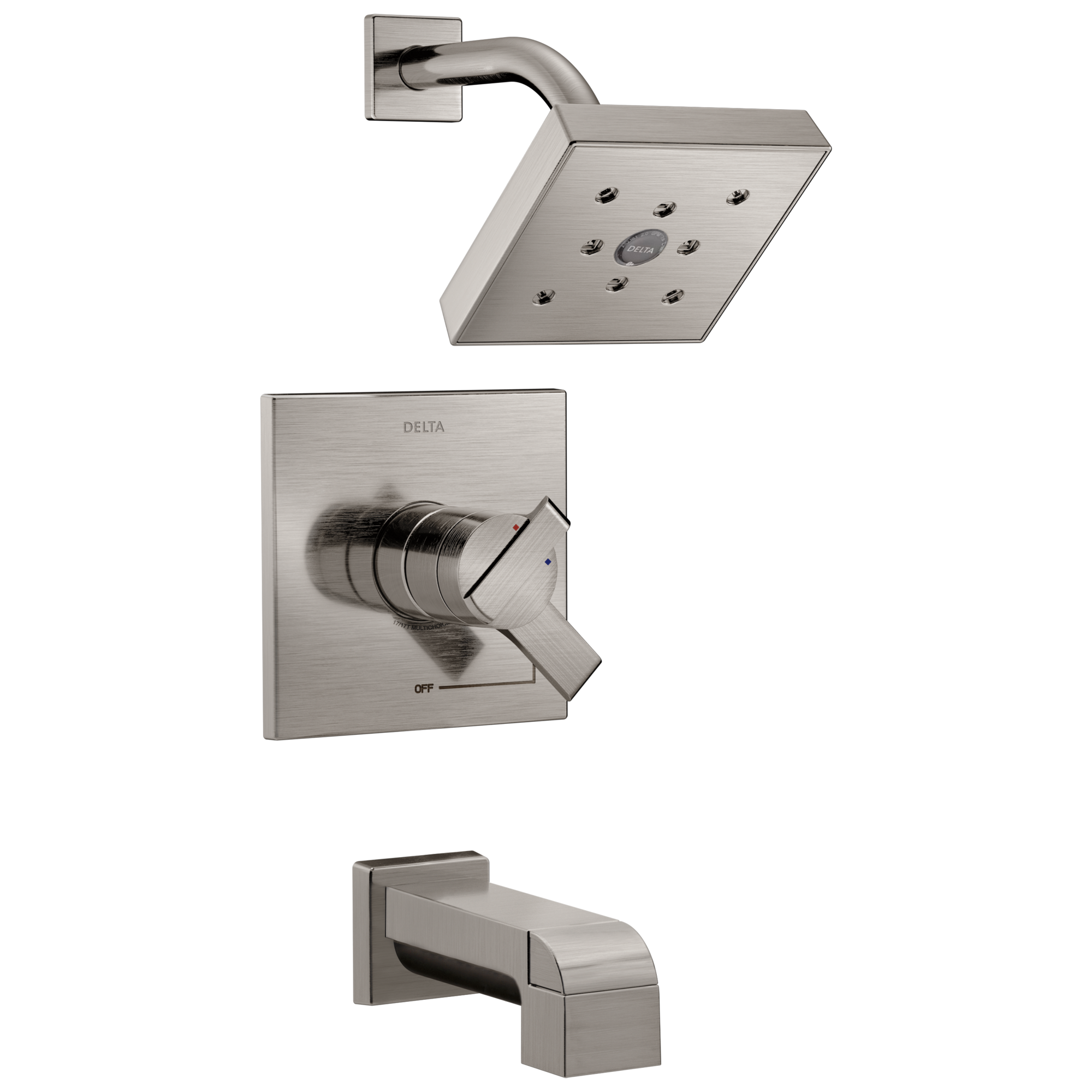 Grifo para bañera y ducha redonda de acero inoxidable Delta Ara de 2 manijas y función única de 6.5 pulgadas T17467-SS