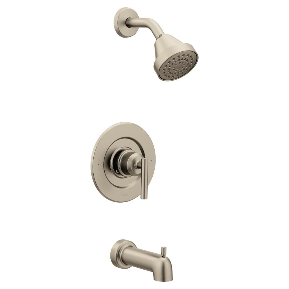 Grifo para bañera y ducha de una sola función con un mango en níquel cepillado Gibson de Moen 2.5 pulgadas redondo (Válvula no incluida) T2903EPBN