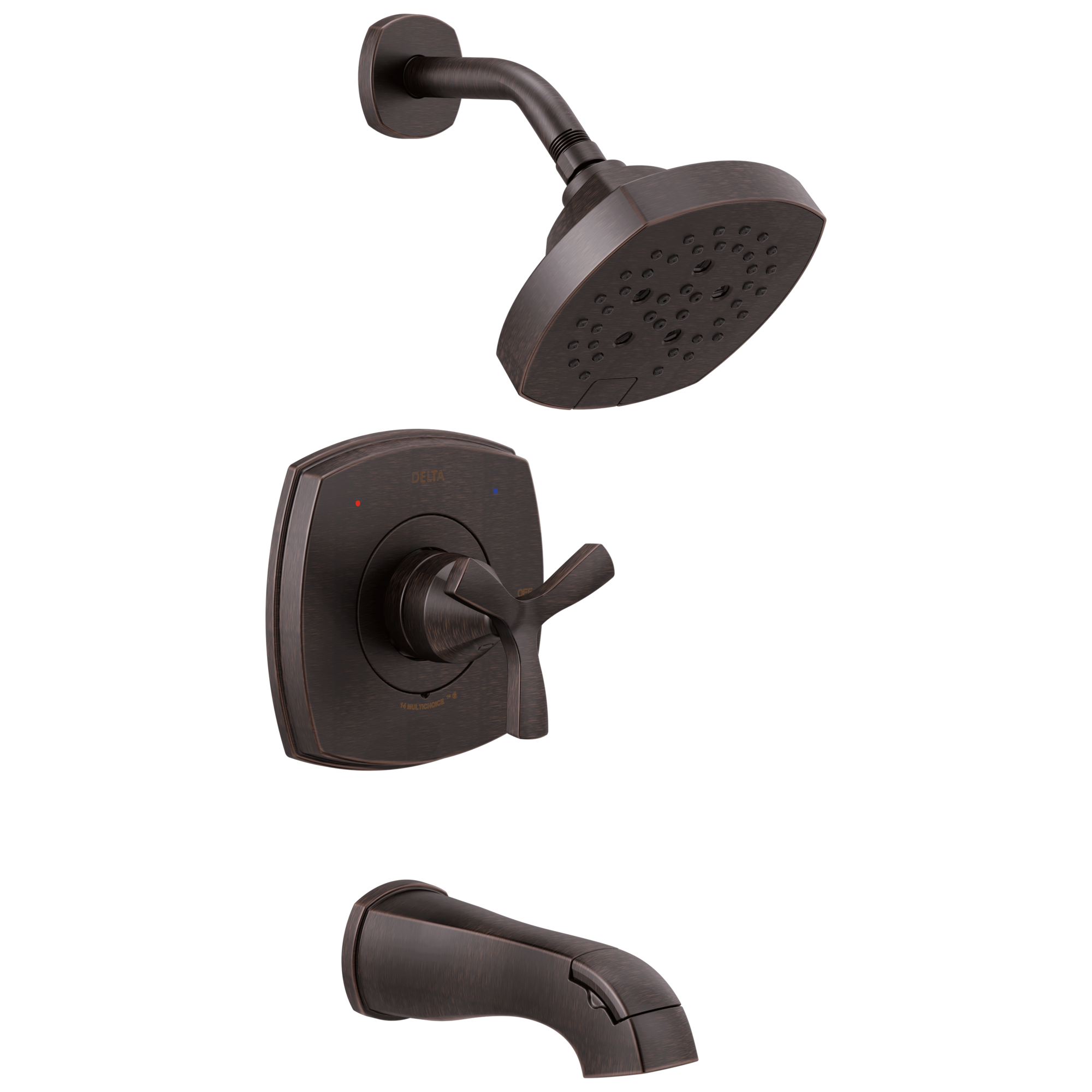 Grifo de bañera y ducha de una manija en bronce veneciano Delta Stryke de 6 pulgadas de función múltiple con válvula T144766-RB